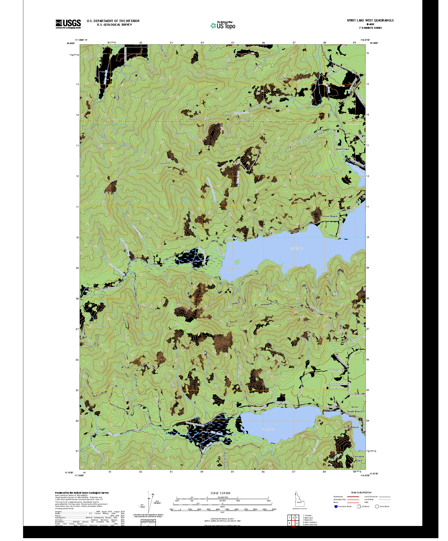 US TOPO 7.5-MINUTE MAP FOR SPIRIT LAKE WEST, ID
