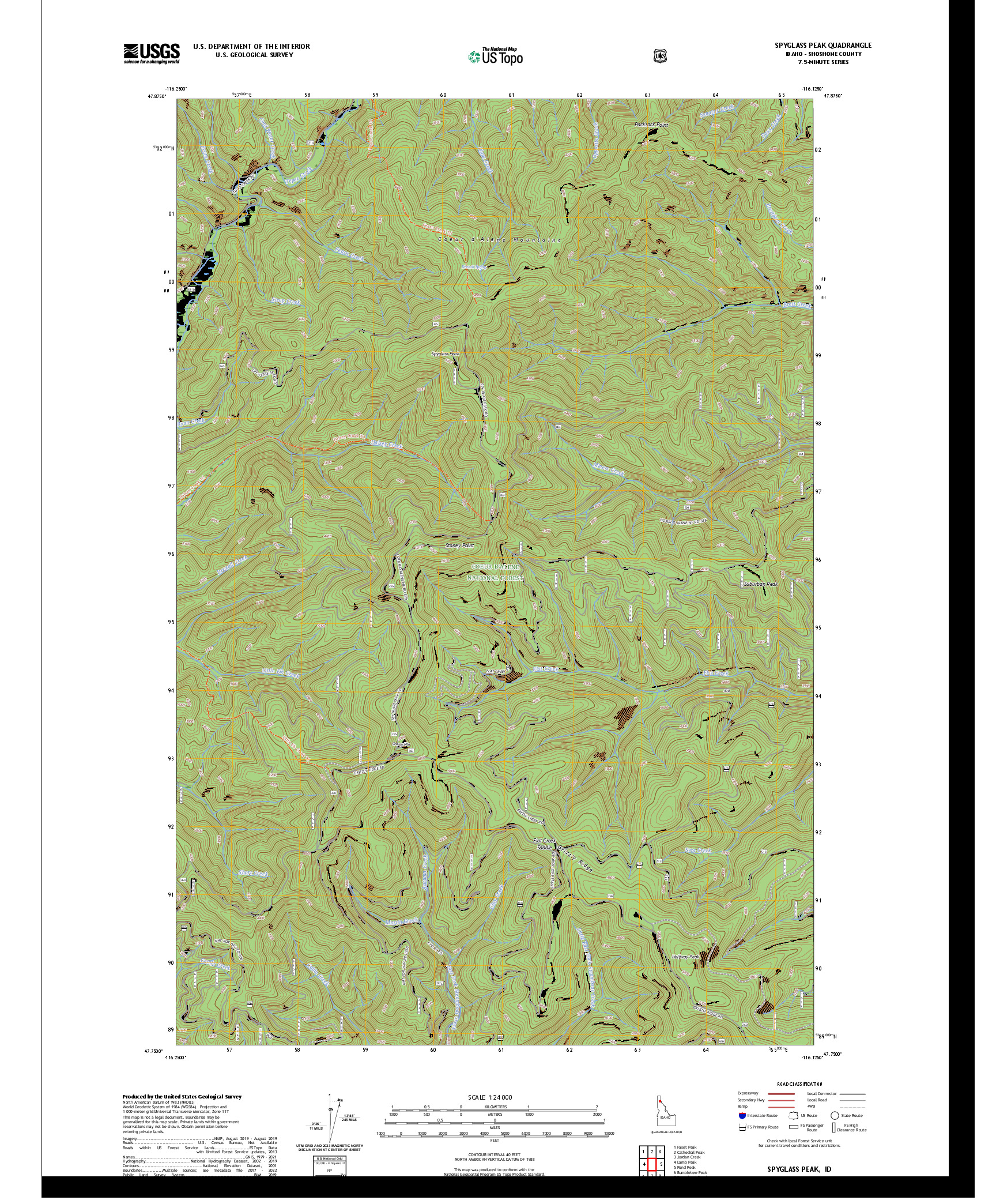 US TOPO 7.5-MINUTE MAP FOR SPYGLASS PEAK, ID