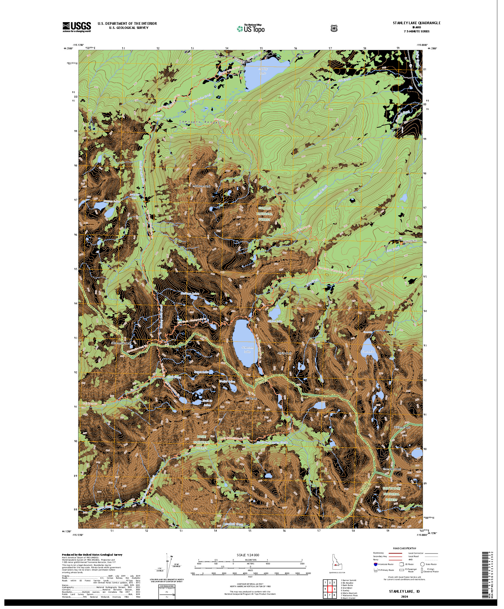 US TOPO 7.5-MINUTE MAP FOR STANLEY LAKE, ID
