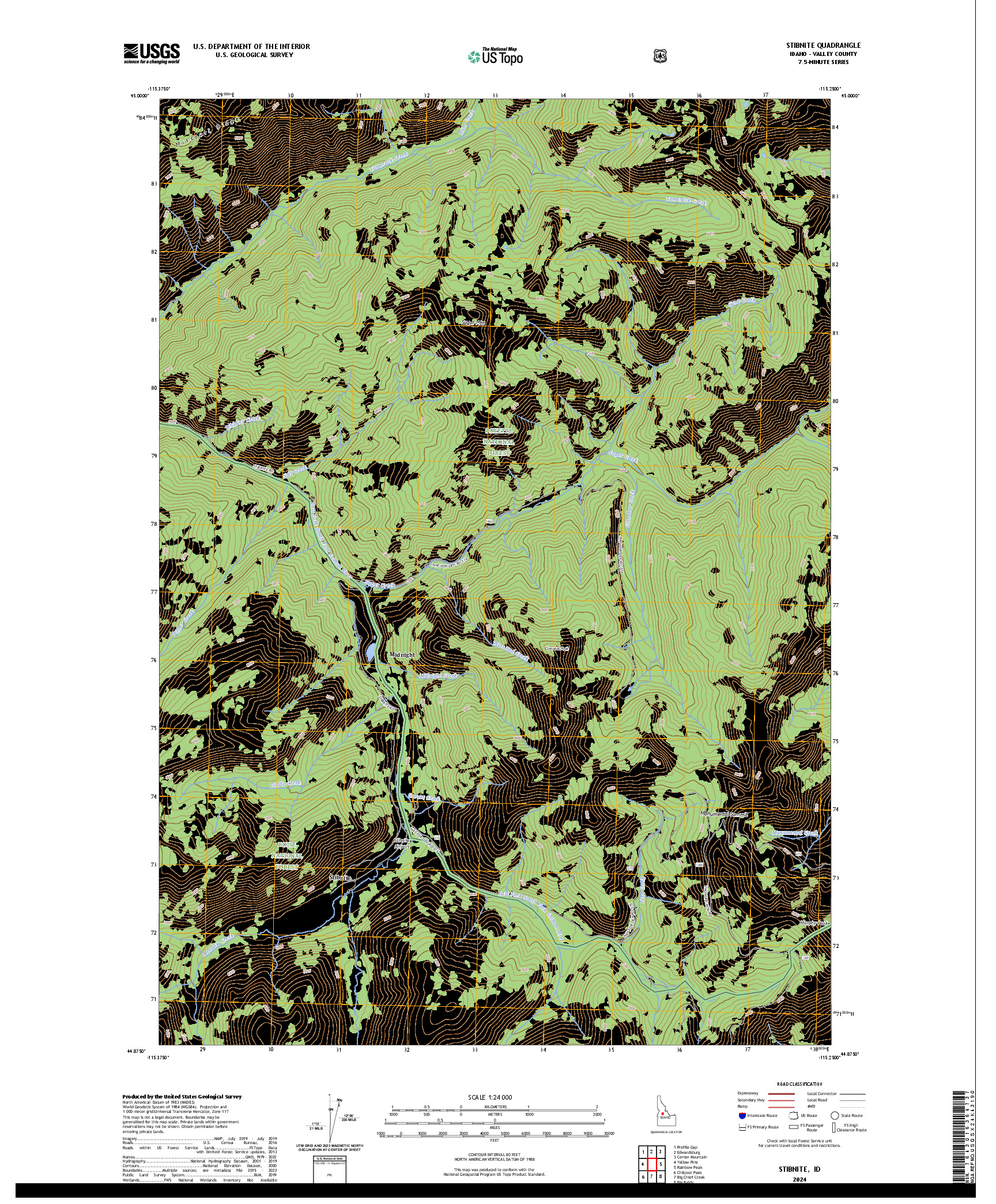 US TOPO 7.5-MINUTE MAP FOR STIBNITE, ID