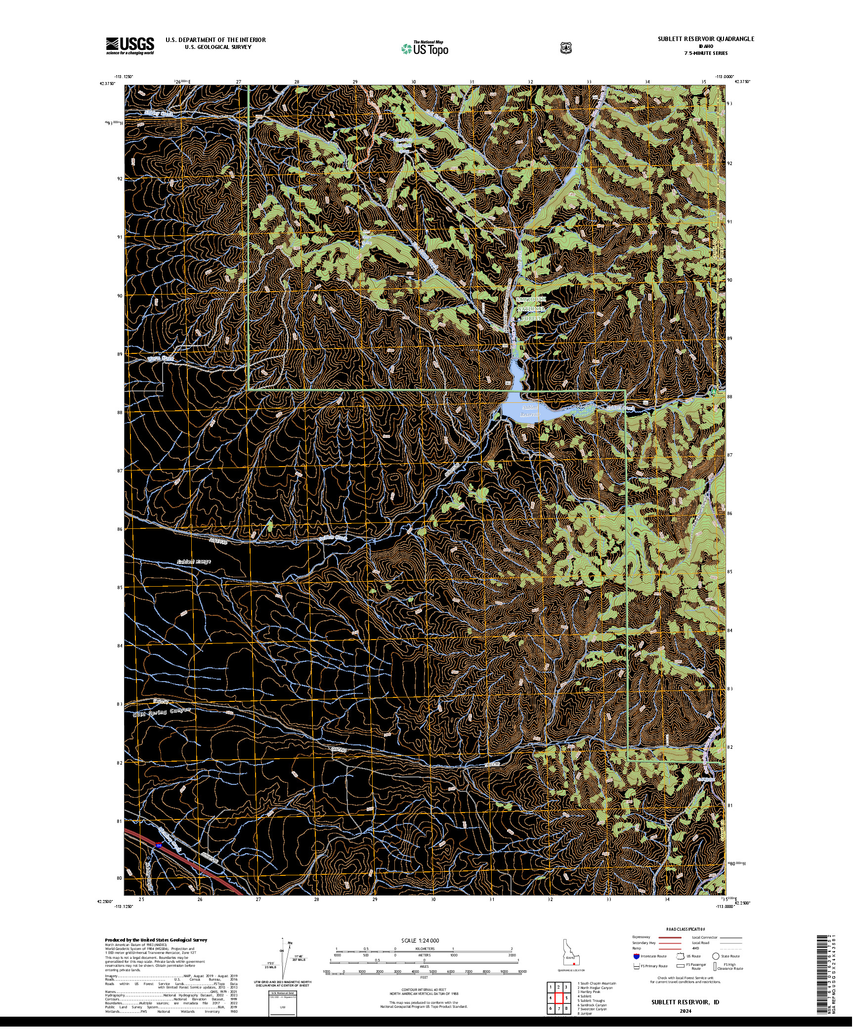 US TOPO 7.5-MINUTE MAP FOR SUBLETT RESERVOIR, ID