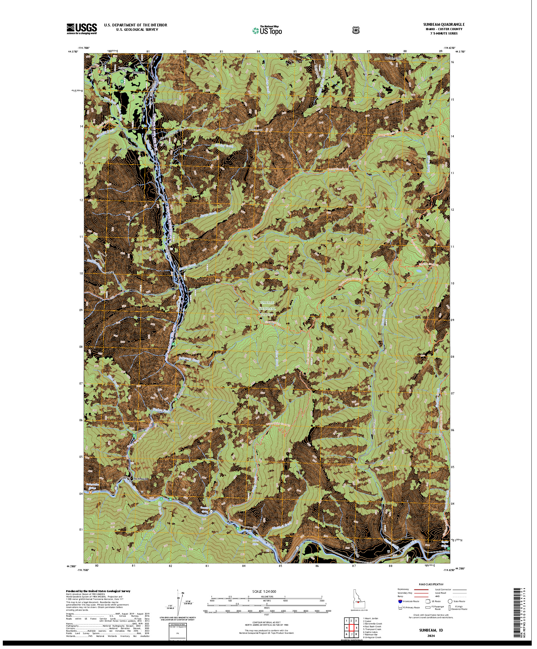 US TOPO 7.5-MINUTE MAP FOR SUNBEAM, ID