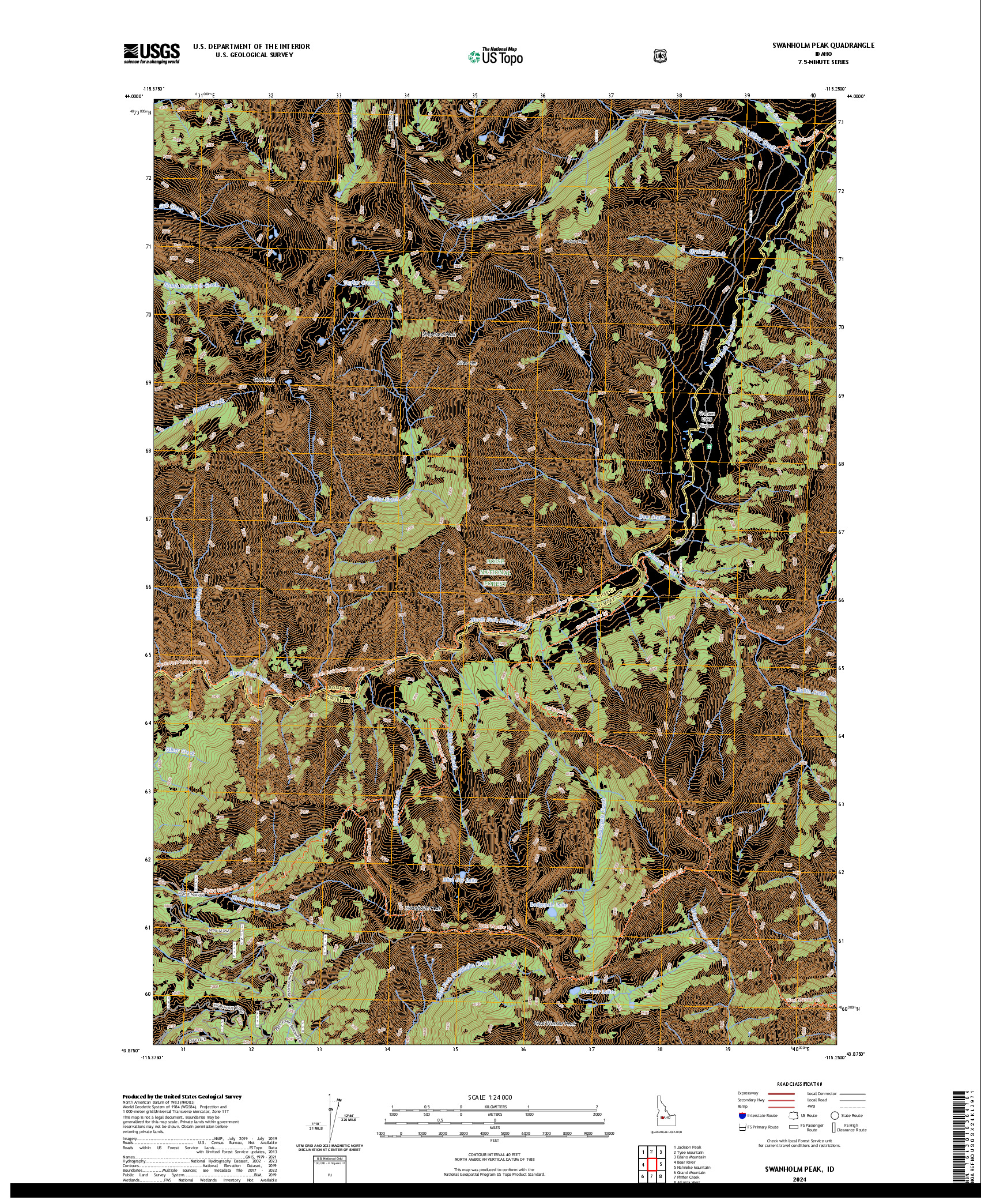 US TOPO 7.5-MINUTE MAP FOR SWANHOLM PEAK, ID