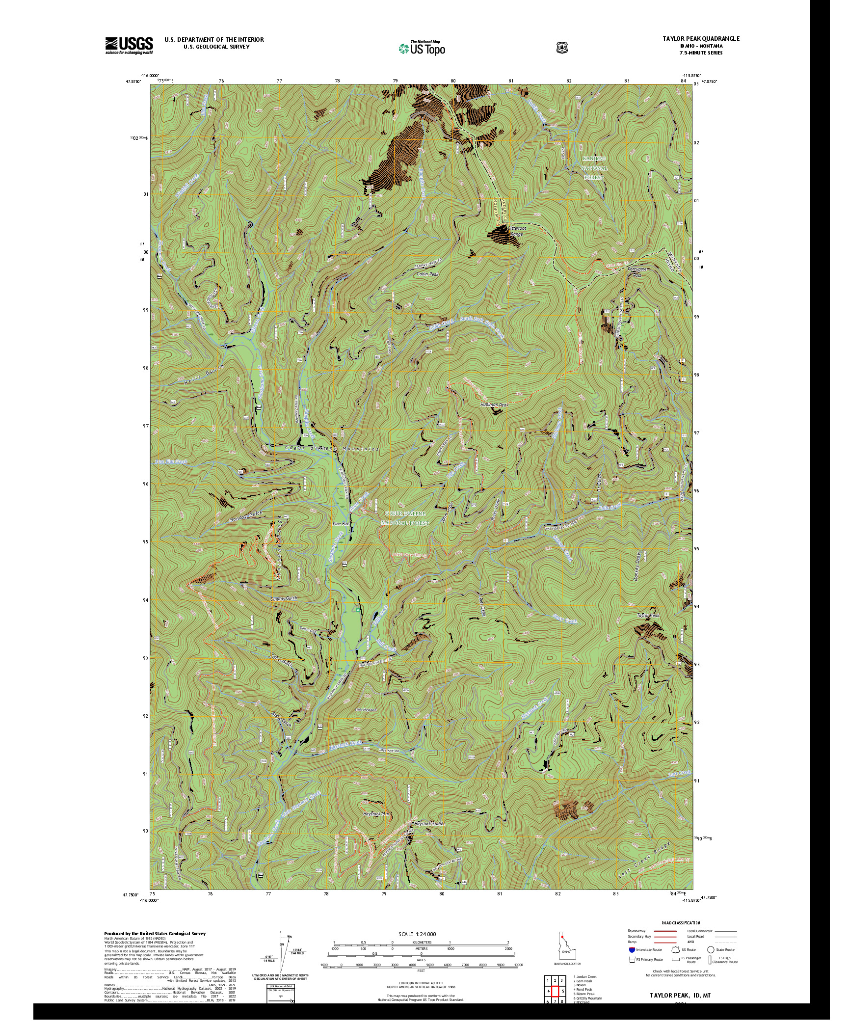 US TOPO 7.5-MINUTE MAP FOR TAYLOR PEAK, ID,MT