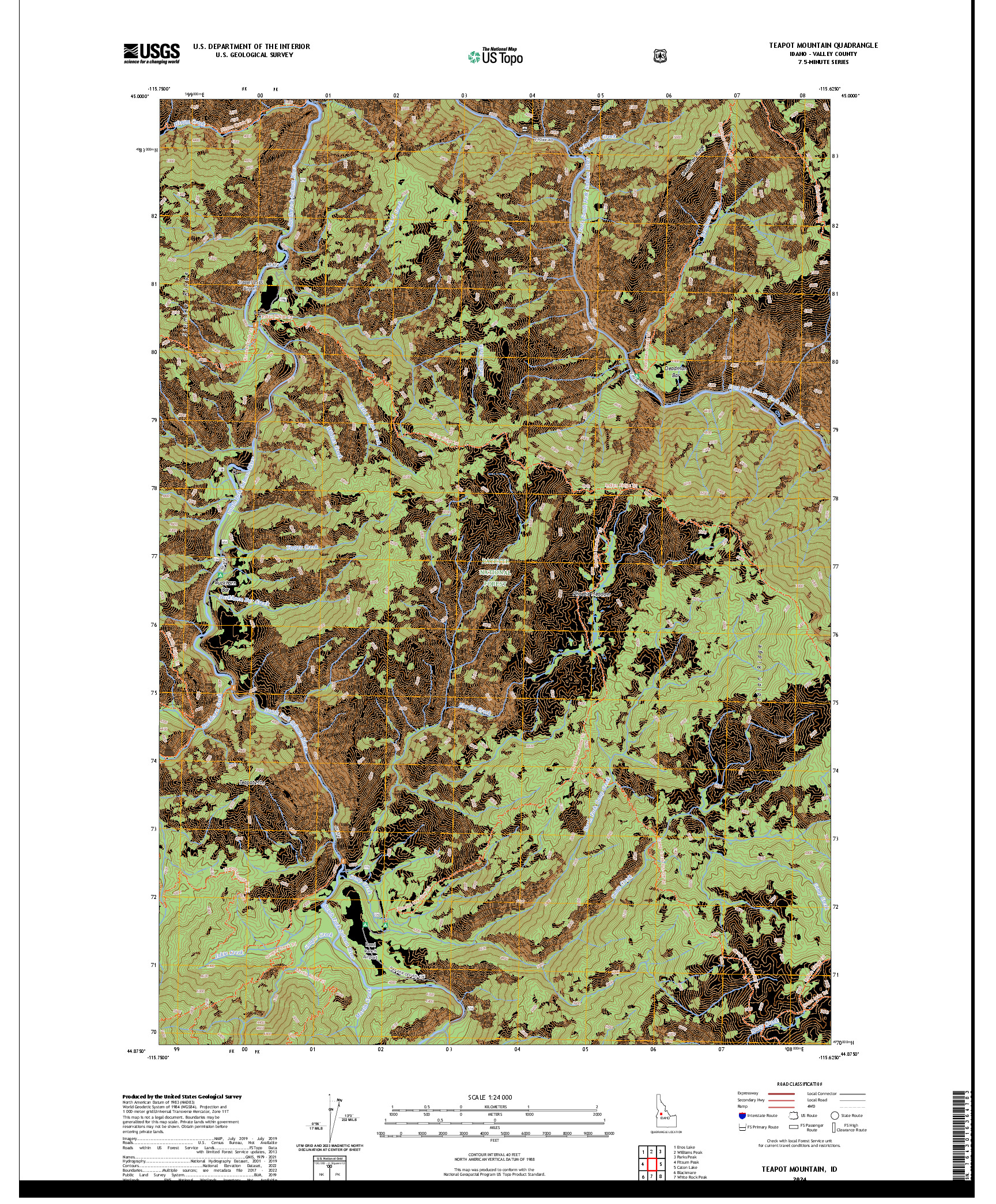 US TOPO 7.5-MINUTE MAP FOR TEAPOT MOUNTAIN, ID