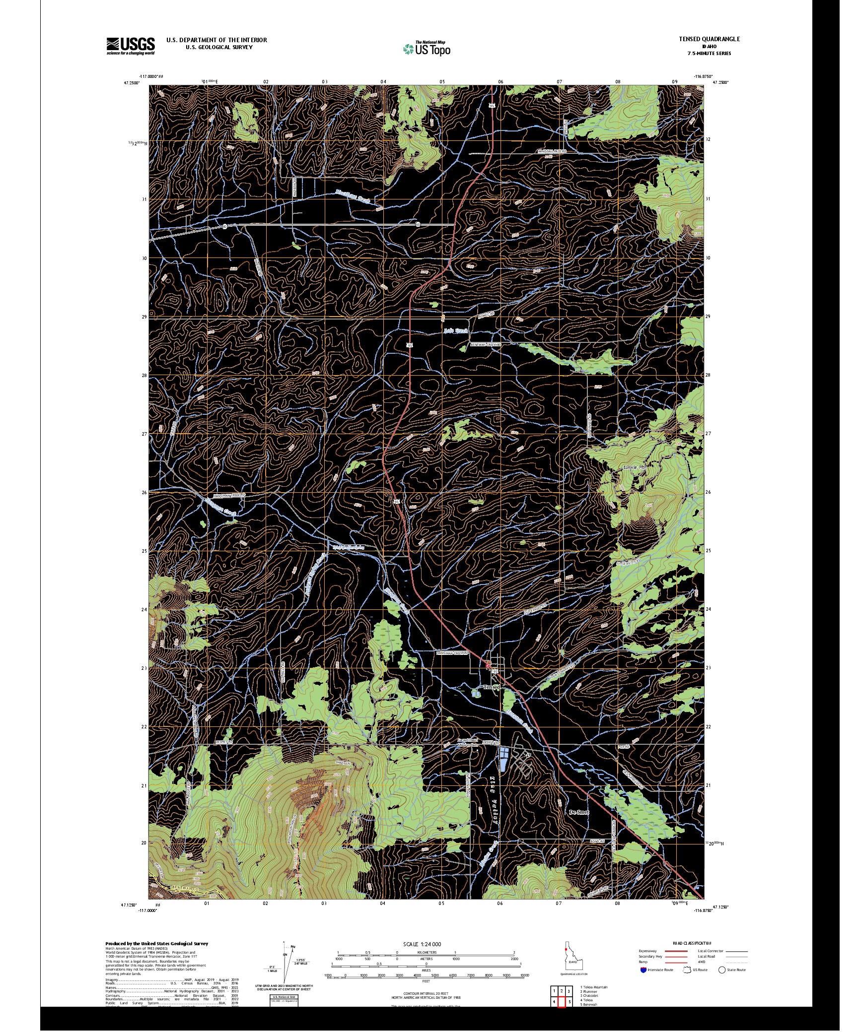 US TOPO 7.5-MINUTE MAP FOR TENSED, ID