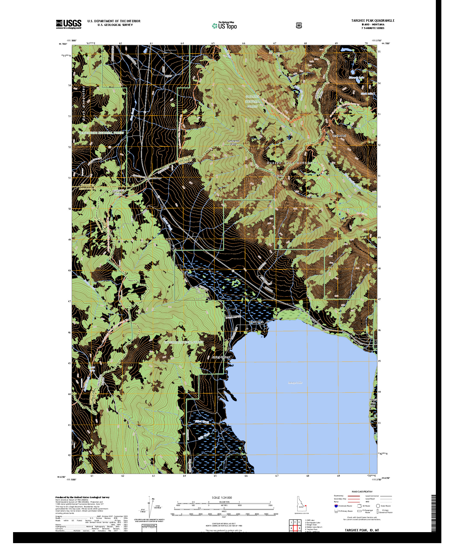 US TOPO 7.5-MINUTE MAP FOR TARGHEE PEAK, ID,MT