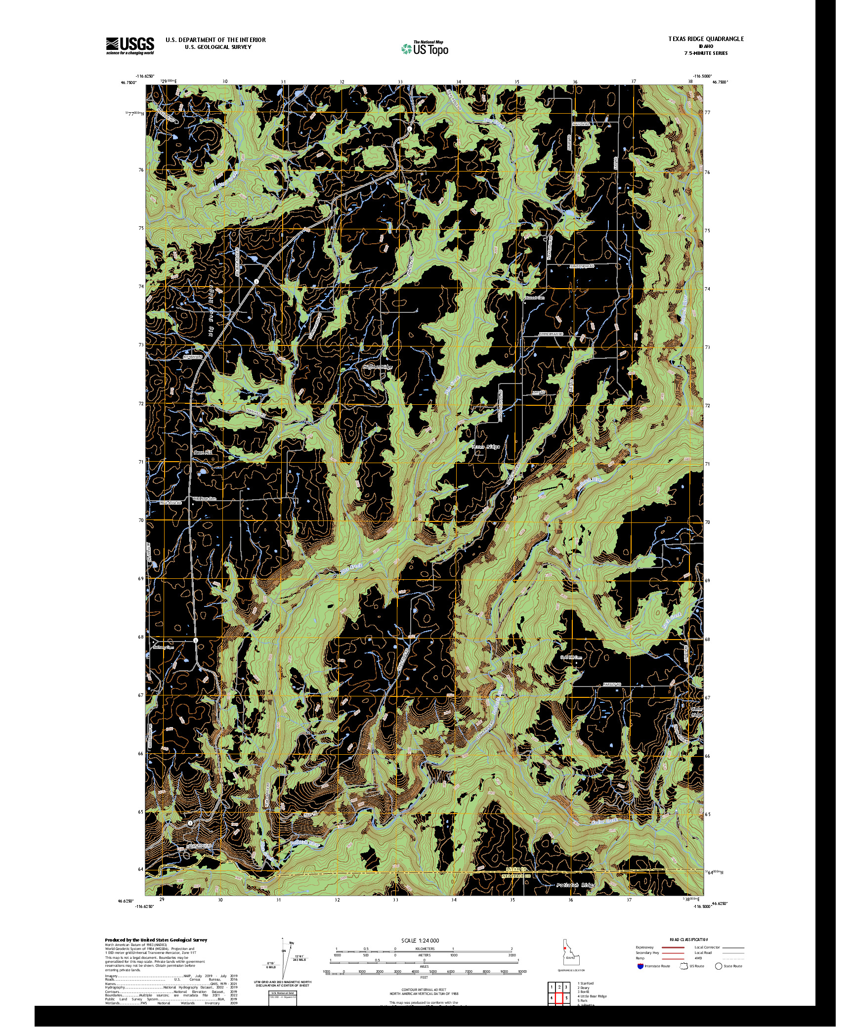 US TOPO 7.5-MINUTE MAP FOR TEXAS RIDGE, ID