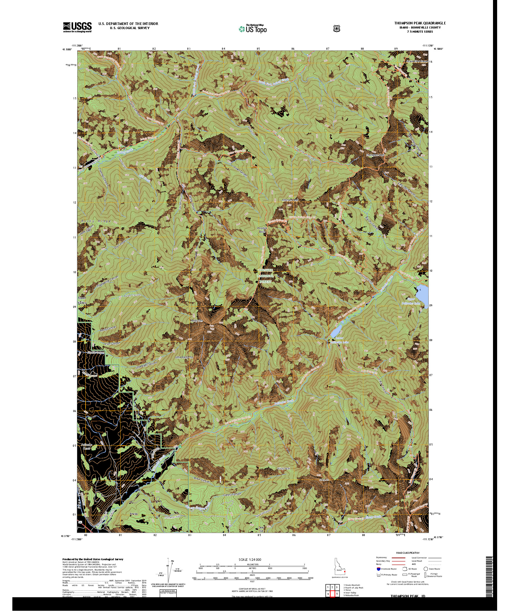 US TOPO 7.5-MINUTE MAP FOR THOMPSON PEAK, ID