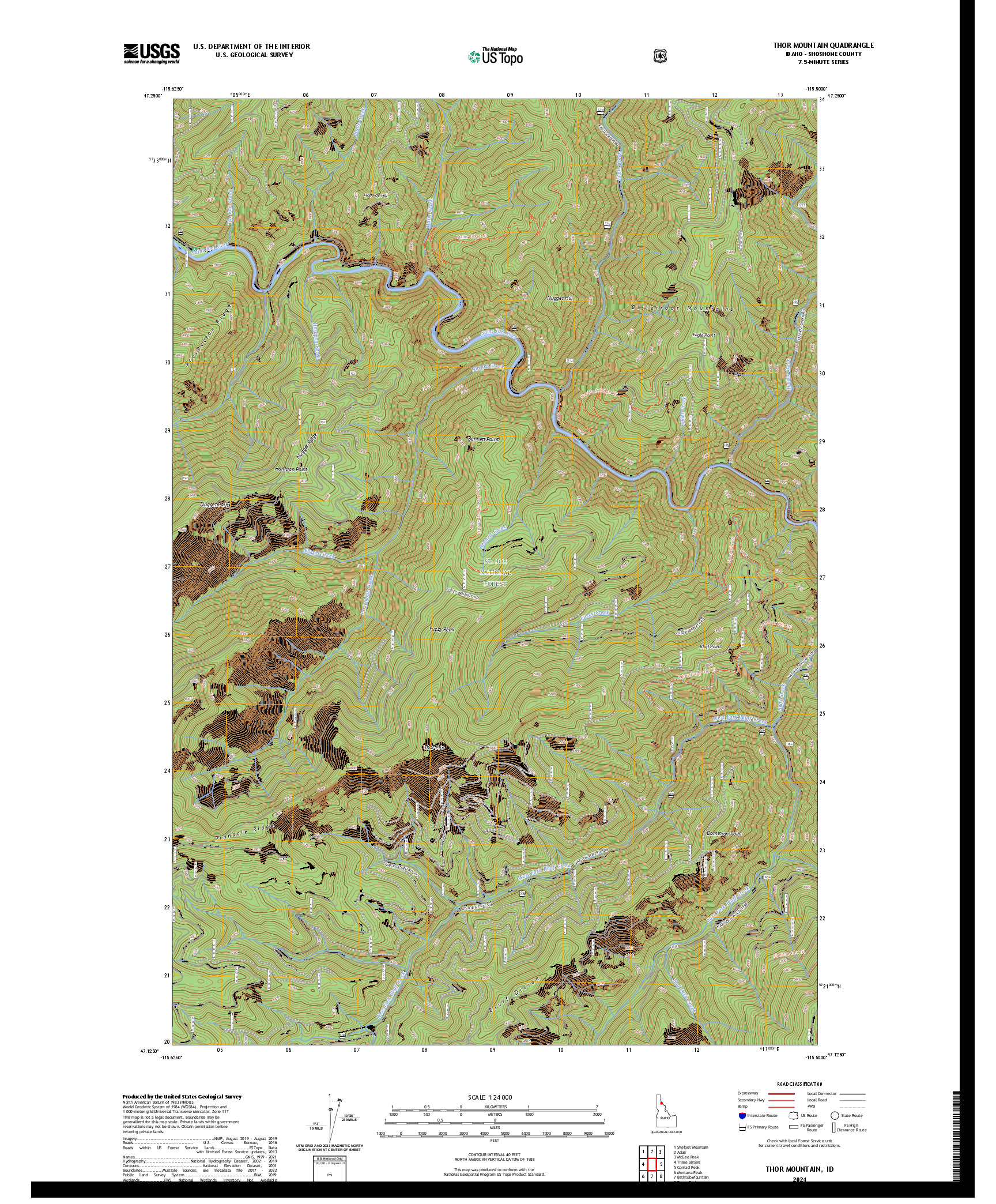 US TOPO 7.5-MINUTE MAP FOR THOR MOUNTAIN, ID