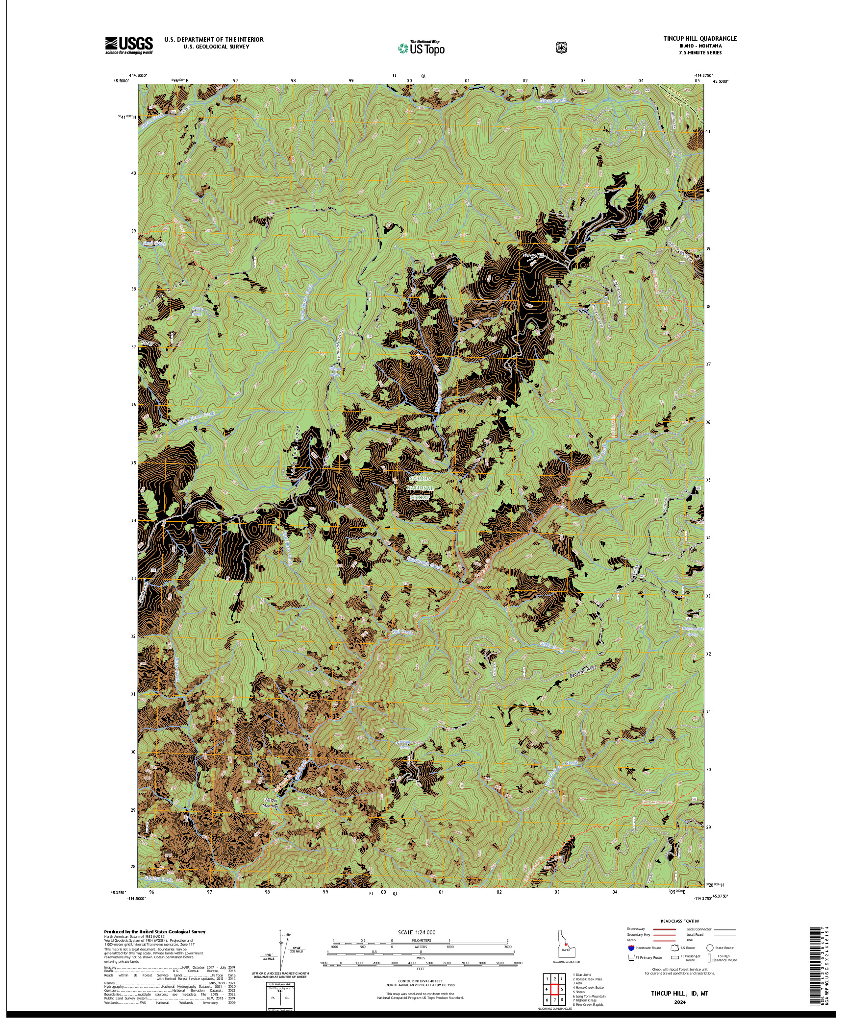 US TOPO 7.5-MINUTE MAP FOR TINCUP HILL, ID,MT