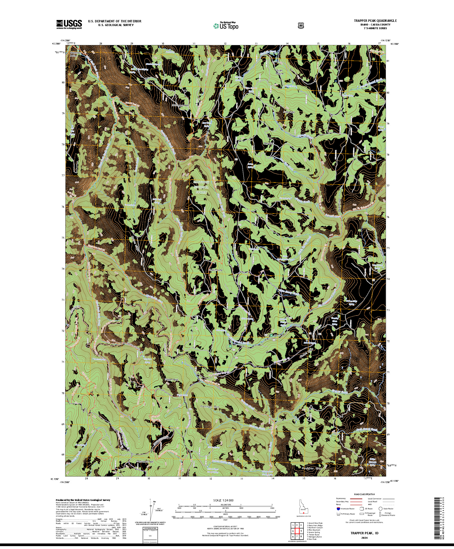 US TOPO 7.5-MINUTE MAP FOR TRAPPER PEAK, ID