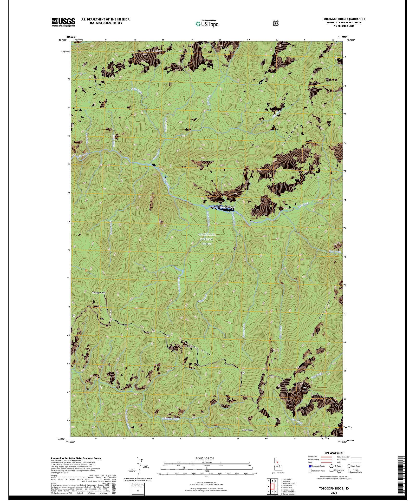 US TOPO 7.5-MINUTE MAP FOR TOBOGGAN RIDGE, ID