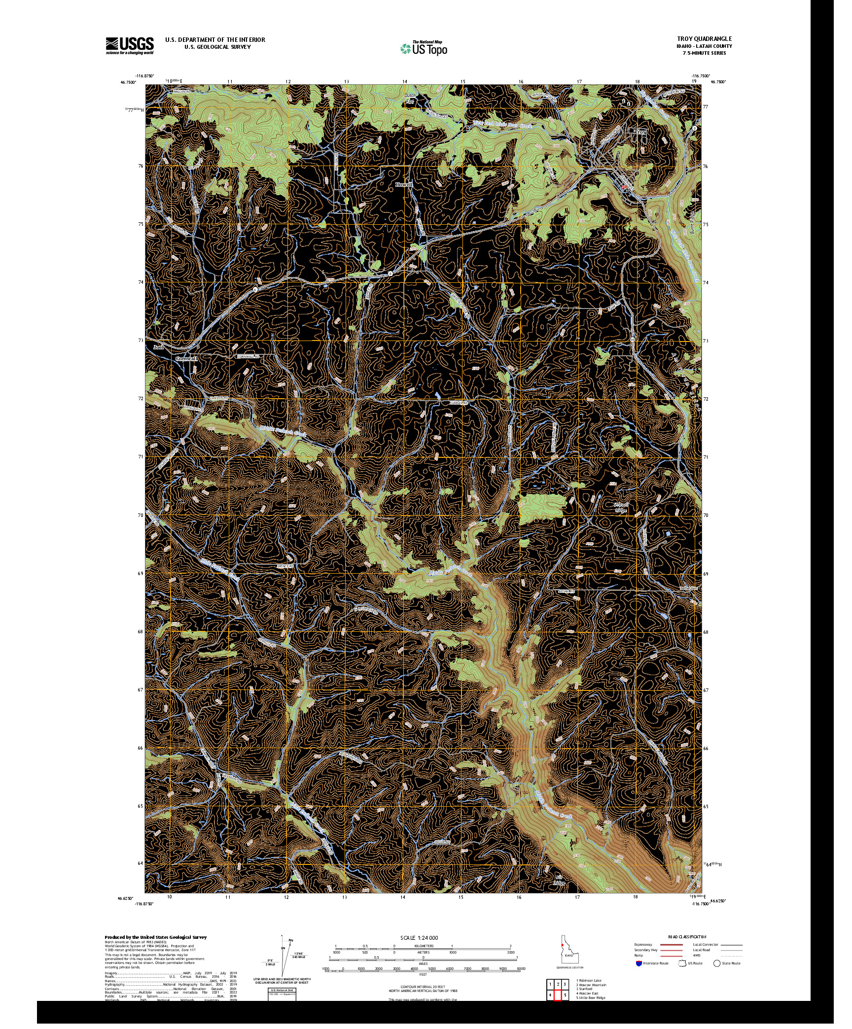 US TOPO 7.5-MINUTE MAP FOR TROY, ID