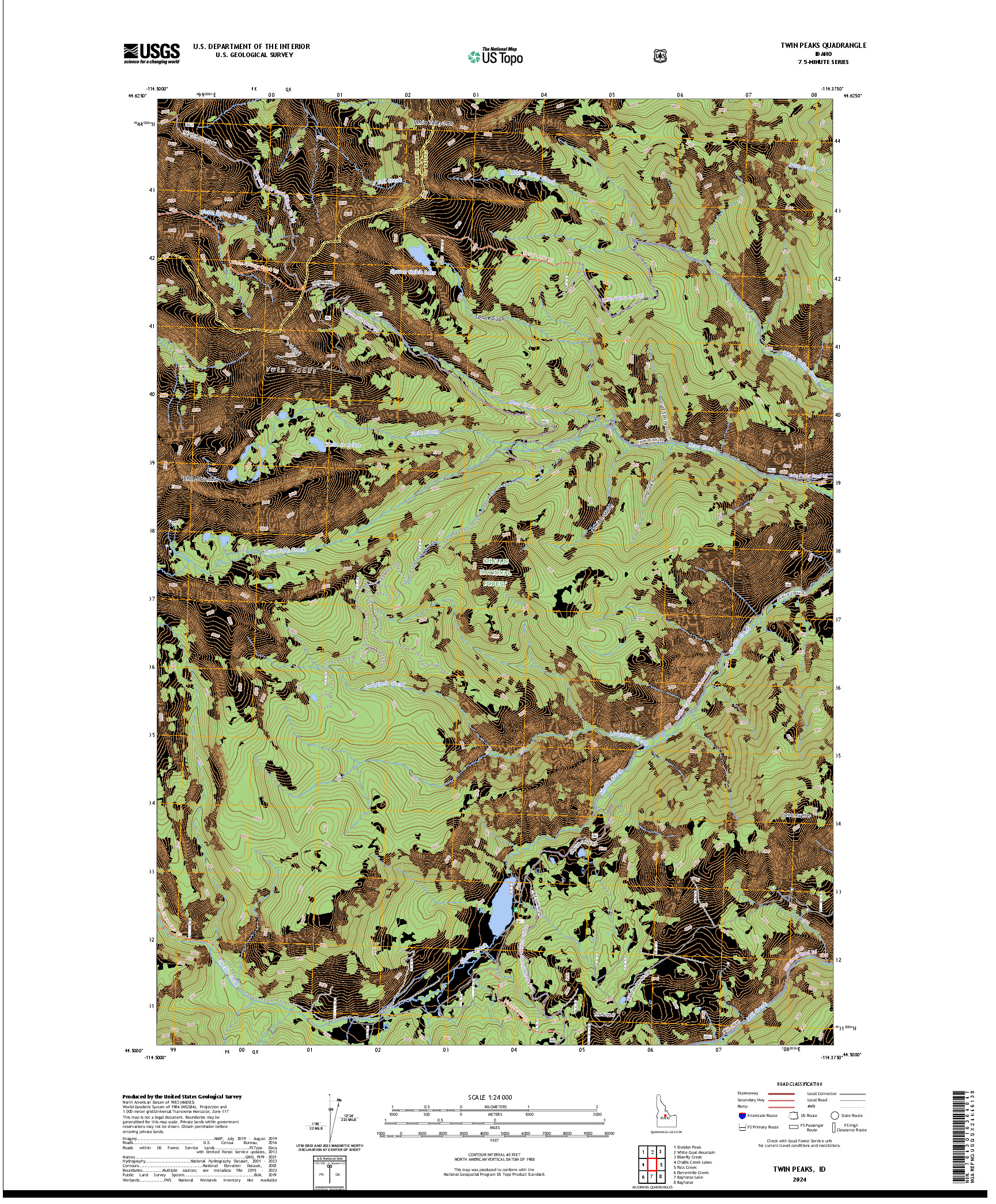 US TOPO 7.5-MINUTE MAP FOR TWIN PEAKS, ID