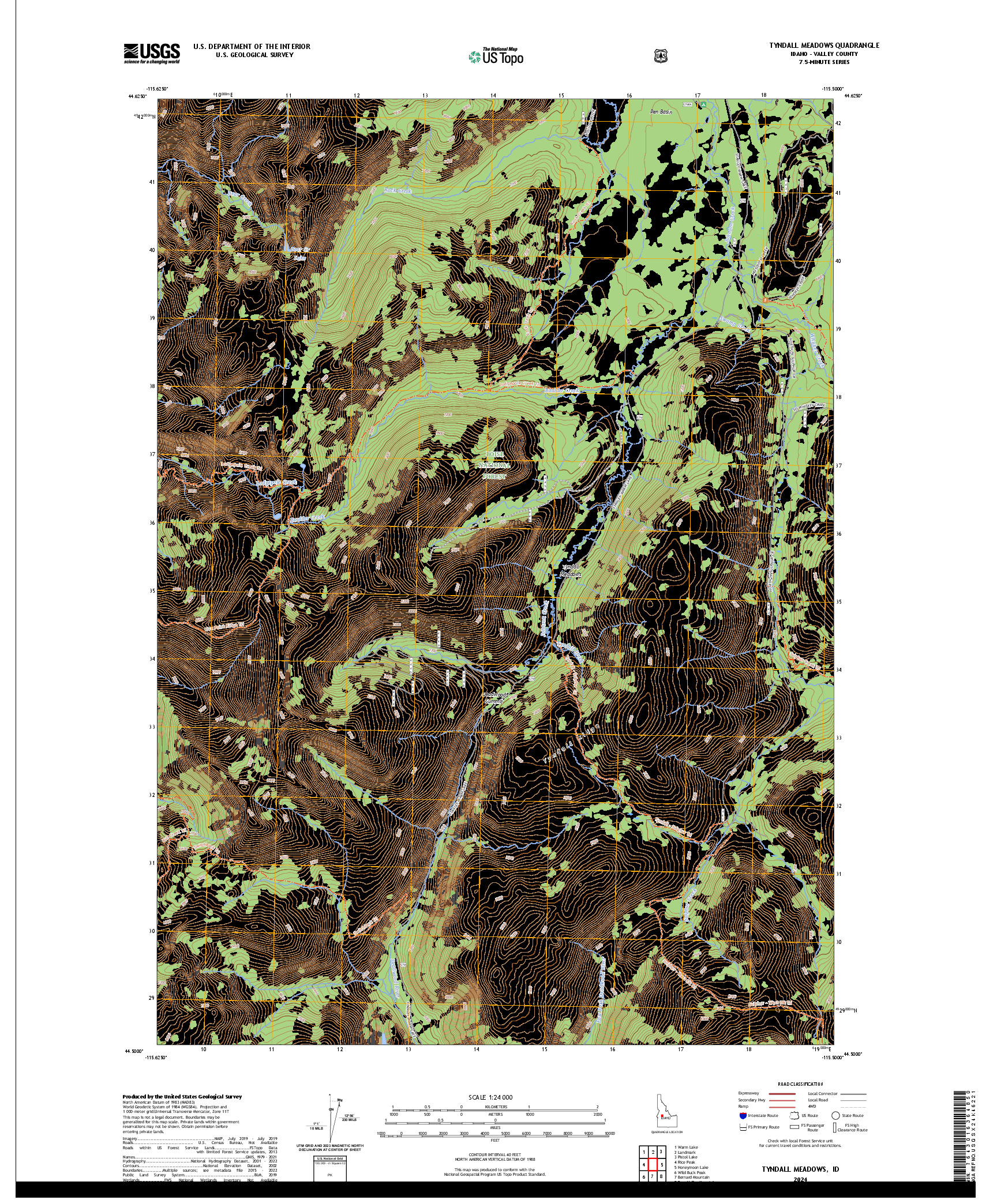US TOPO 7.5-MINUTE MAP FOR TYNDALL MEADOWS, ID