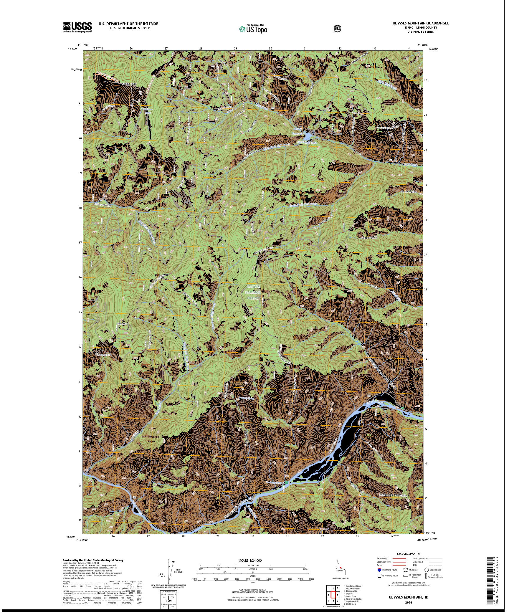 US TOPO 7.5-MINUTE MAP FOR ULYSSES MOUNTAIN, ID
