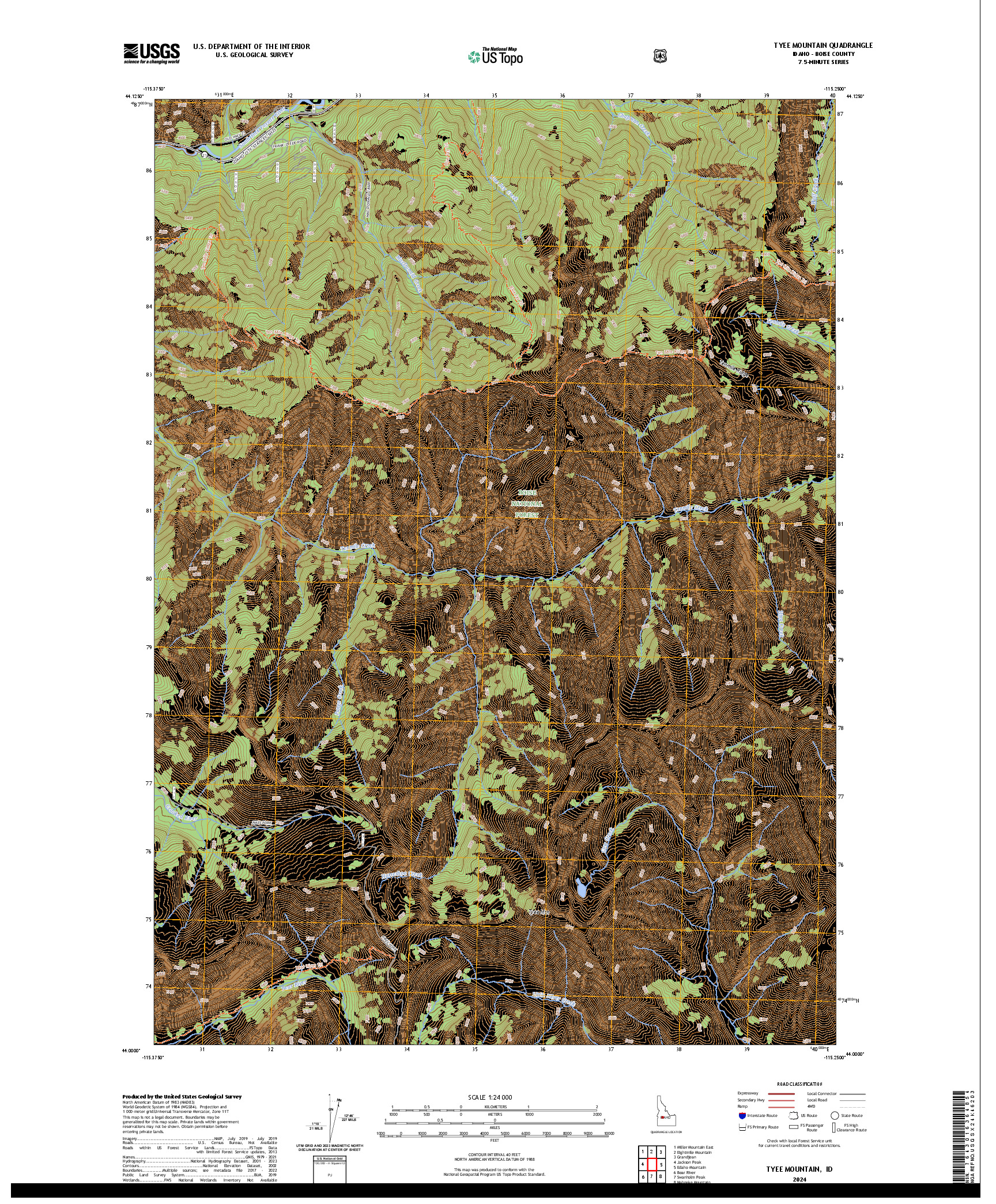 US TOPO 7.5-MINUTE MAP FOR TYEE MOUNTAIN, ID