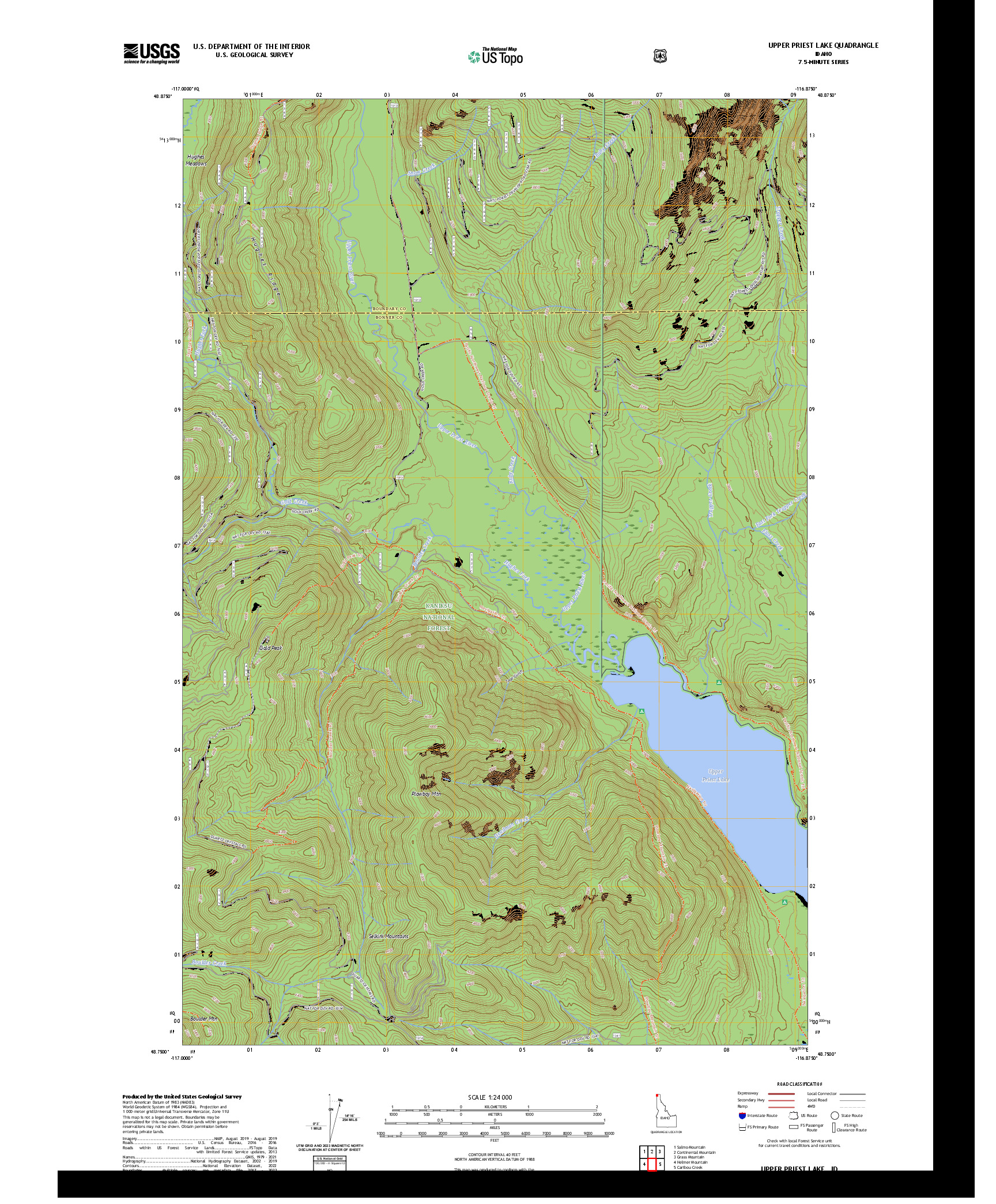 US TOPO 7.5-MINUTE MAP FOR UPPER PRIEST LAKE, ID