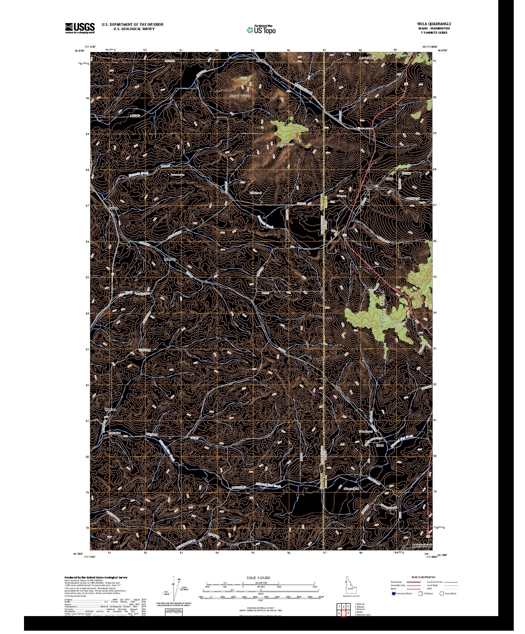 US TOPO 7.5-MINUTE MAP FOR VIOLA, ID,WA