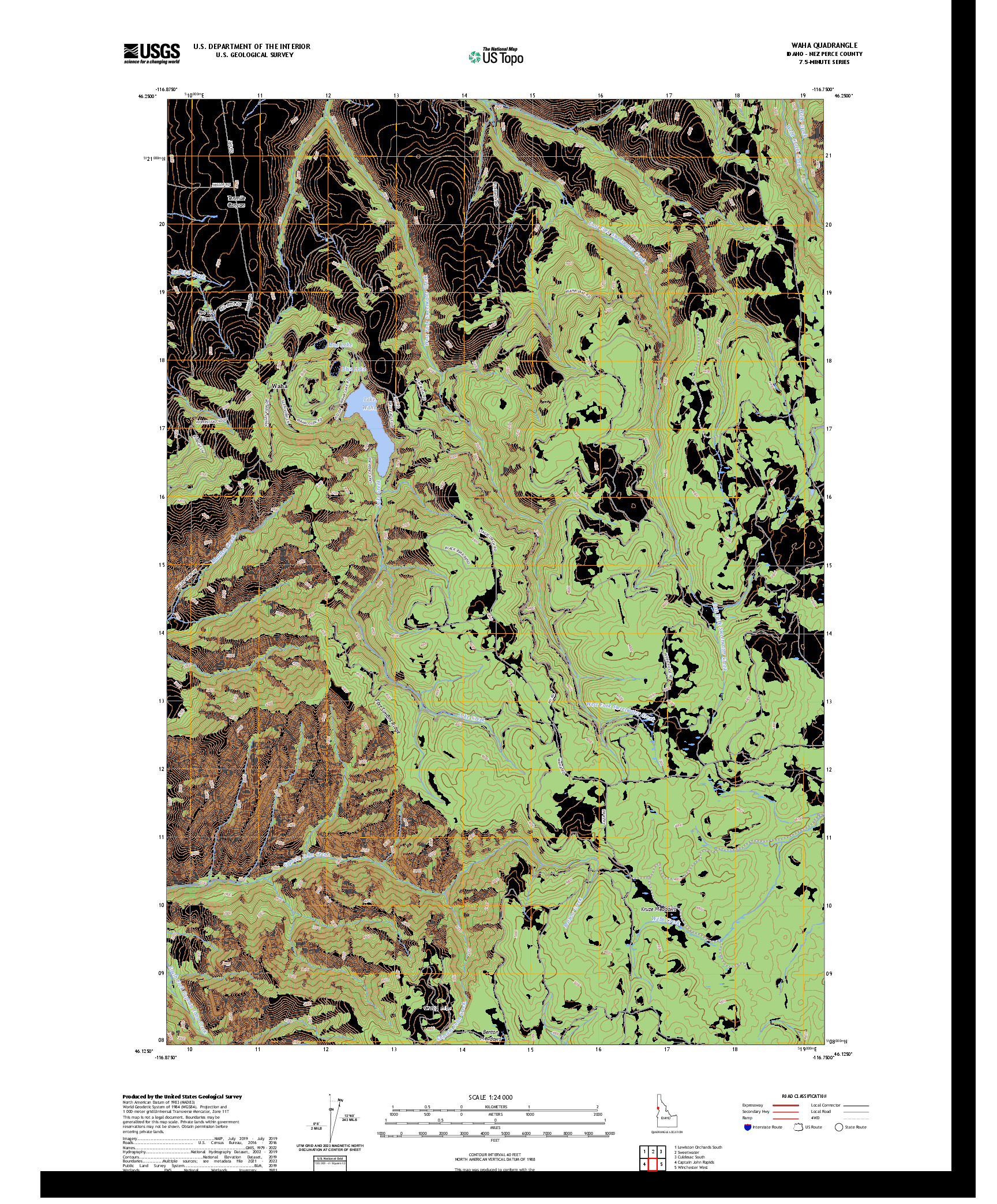US TOPO 7.5-MINUTE MAP FOR WAHA, ID