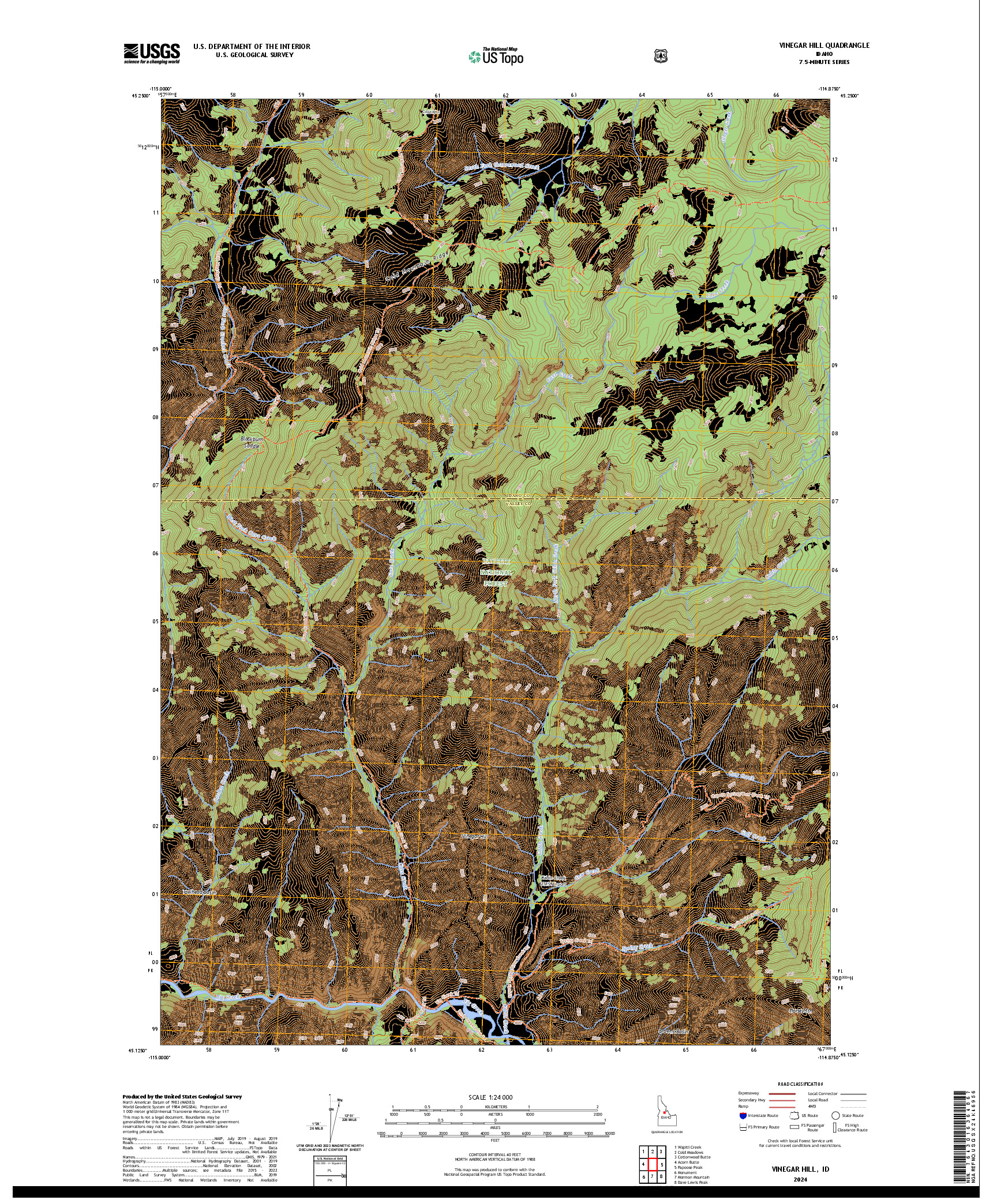 US TOPO 7.5-MINUTE MAP FOR VINEGAR HILL, ID