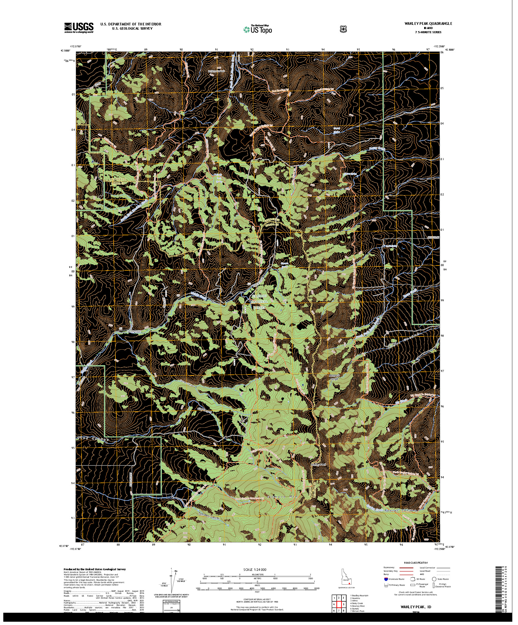 US TOPO 7.5-MINUTE MAP FOR WAKLEY PEAK, ID