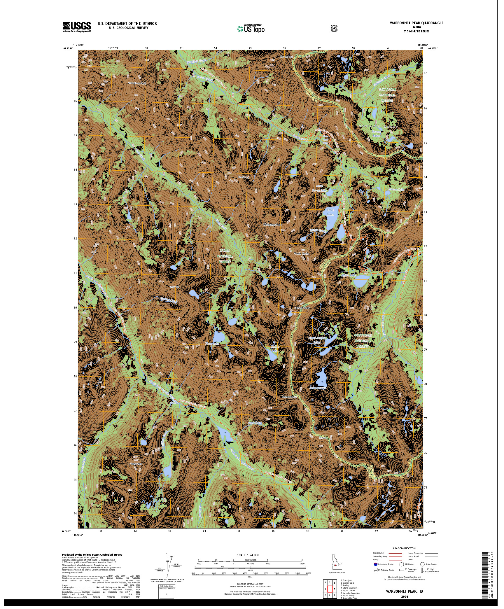 US TOPO 7.5-MINUTE MAP FOR WARBONNET PEAK, ID