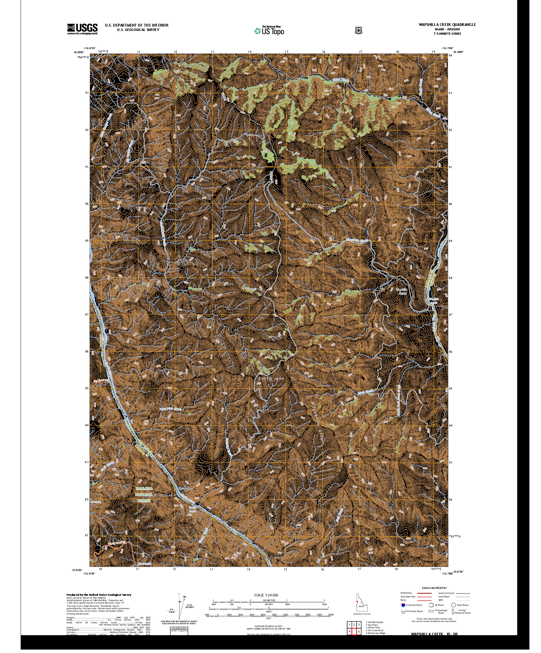 US TOPO 7.5-MINUTE MAP FOR WAPSHILLA CREEK, ID,OR