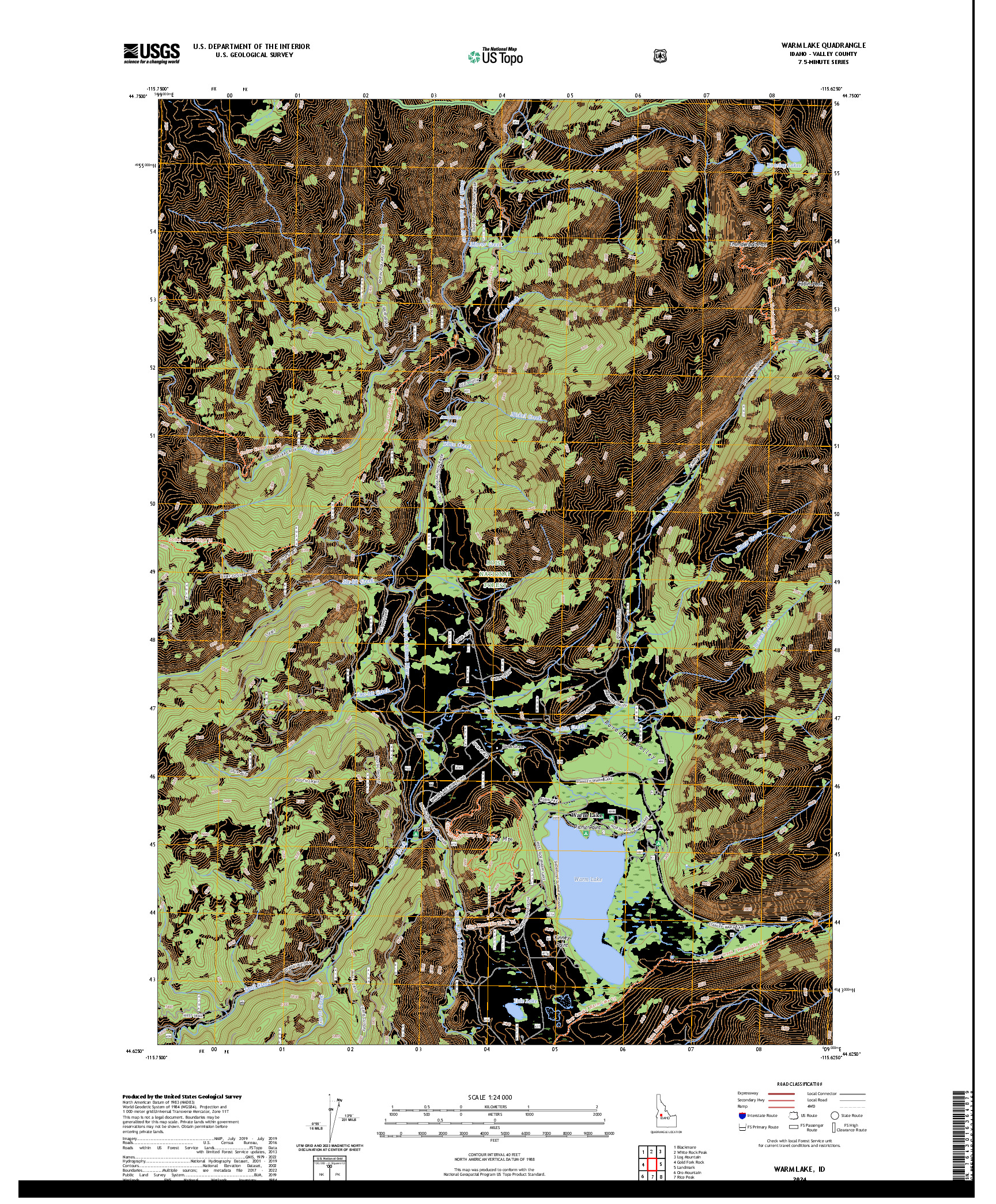 US TOPO 7.5-MINUTE MAP FOR WARM LAKE, ID