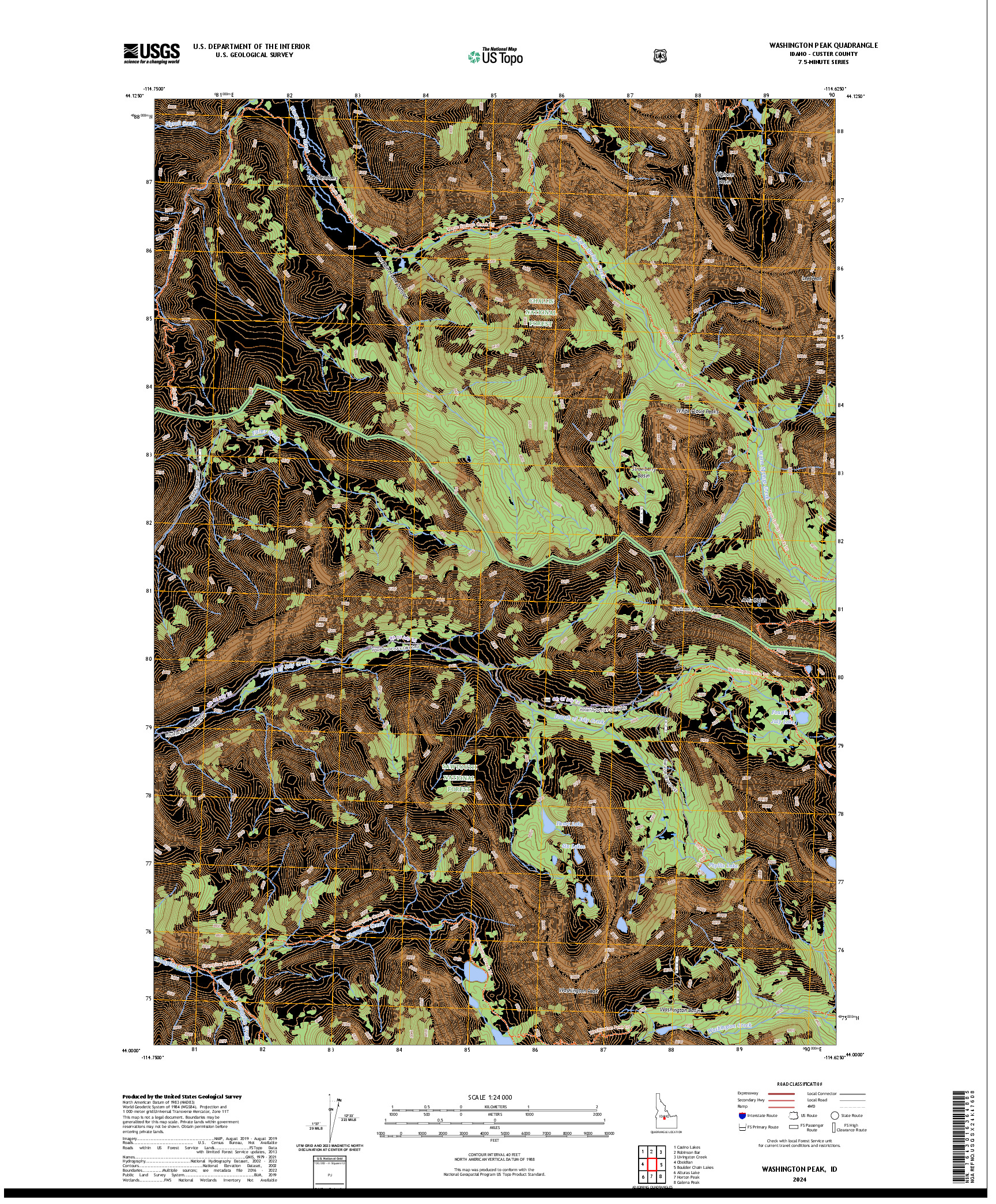 US TOPO 7.5-MINUTE MAP FOR WASHINGTON PEAK, ID