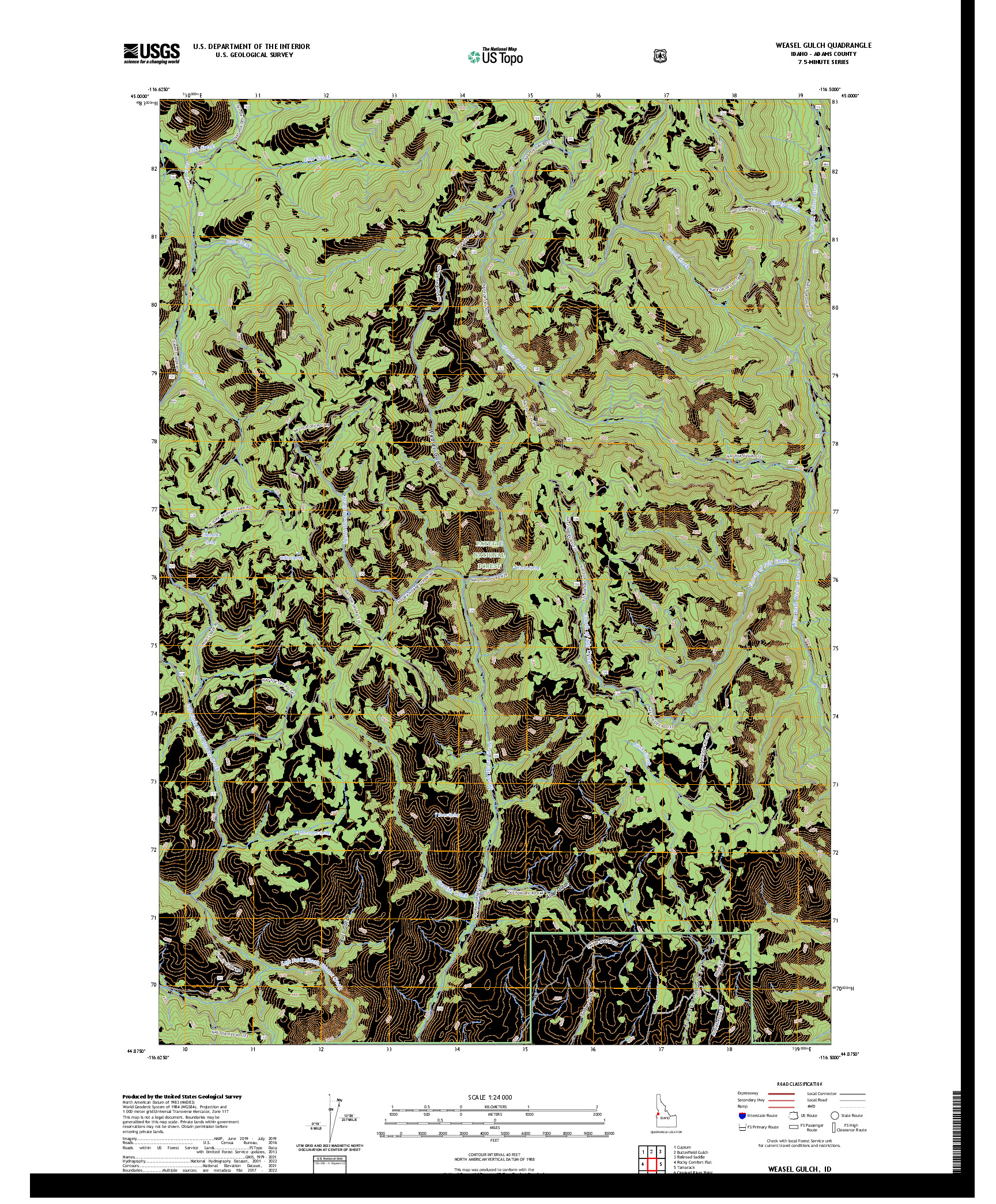 US TOPO 7.5-MINUTE MAP FOR WEASEL GULCH, ID
