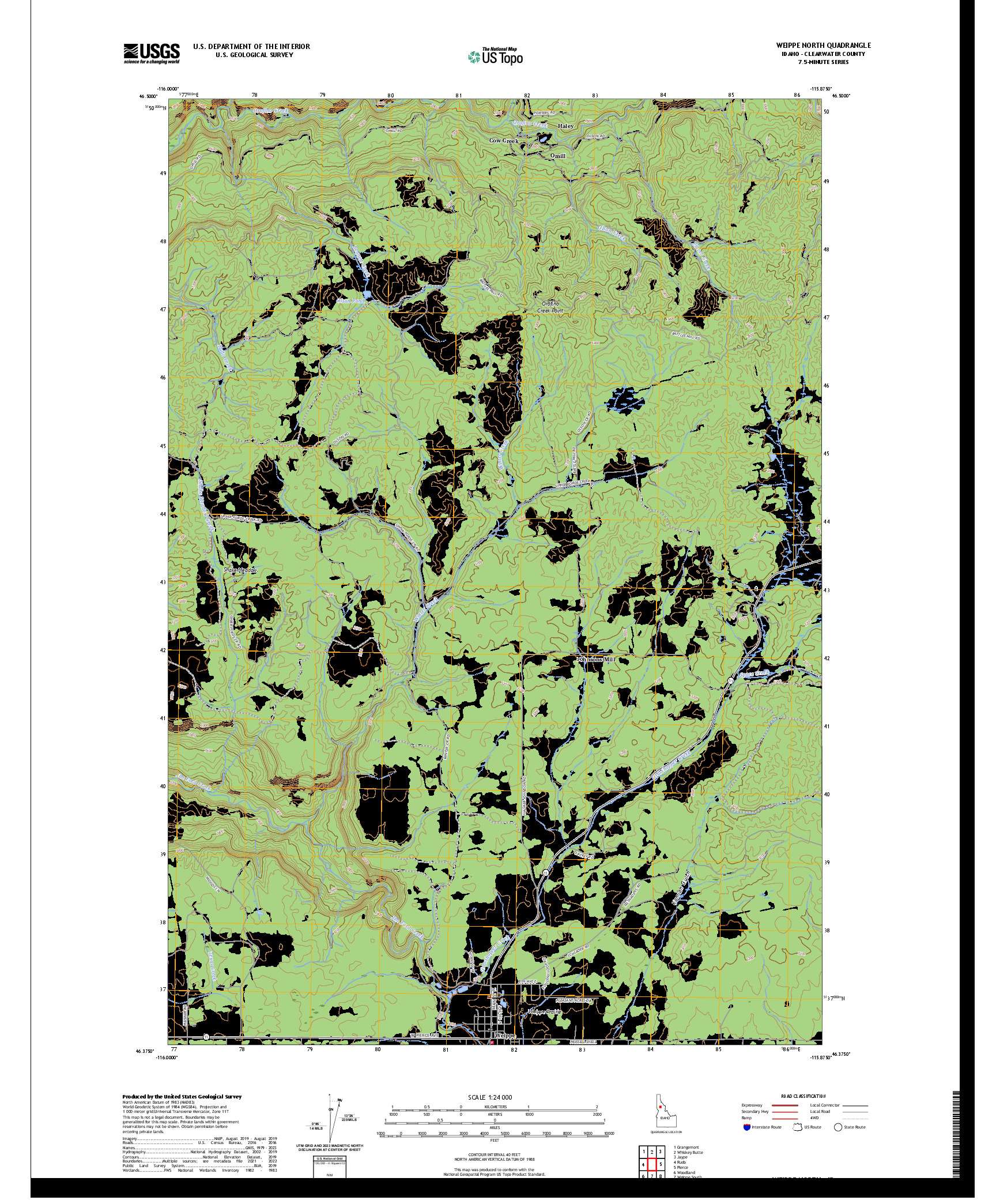 US TOPO 7.5-MINUTE MAP FOR WEIPPE NORTH, ID