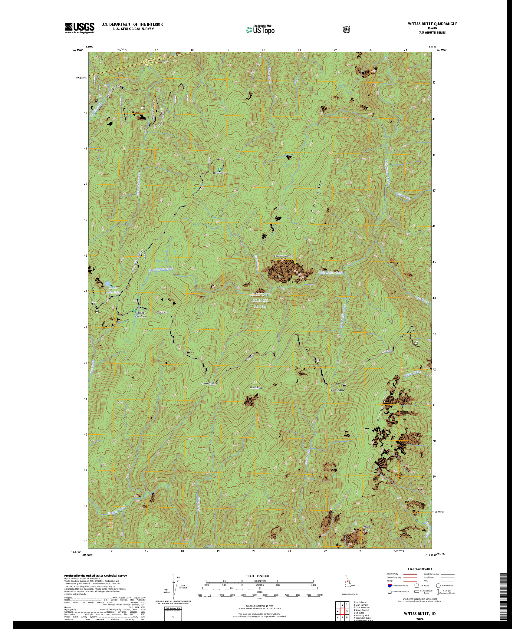 US TOPO 7.5-MINUTE MAP FOR WEITAS BUTTE, ID