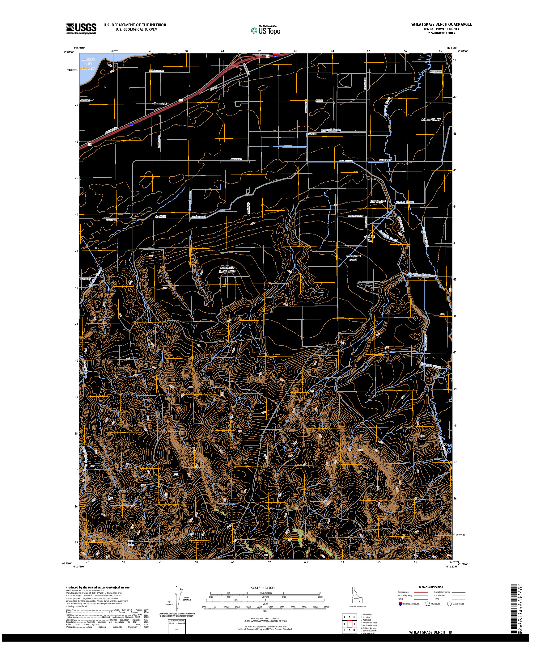 US TOPO 7.5-MINUTE MAP FOR WHEATGRASS BENCH, ID