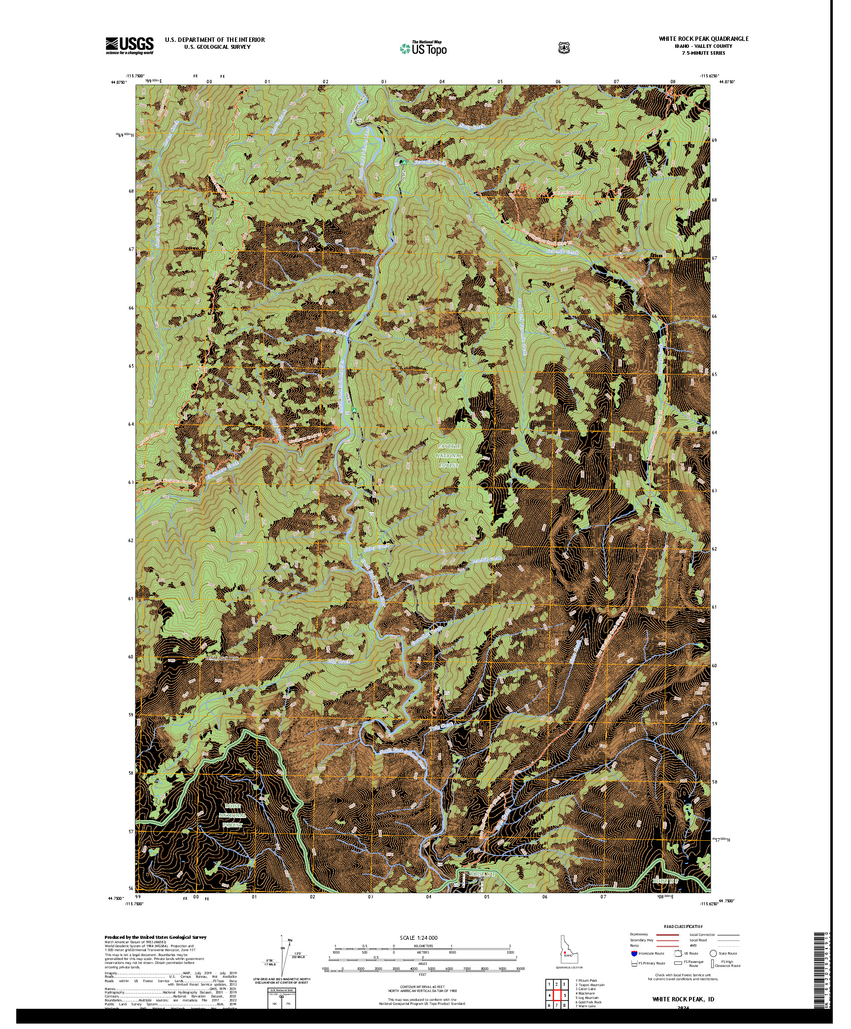 US TOPO 7.5-MINUTE MAP FOR WHITE ROCK PEAK, ID