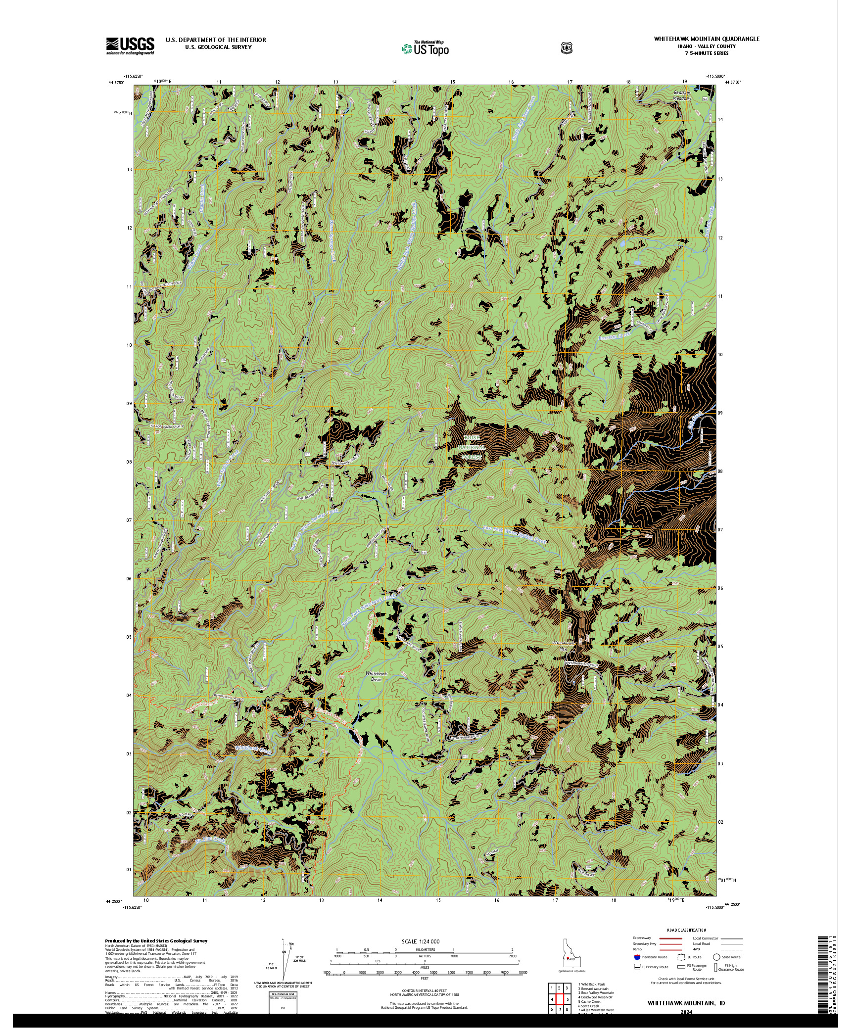 US TOPO 7.5-MINUTE MAP FOR WHITEHAWK MOUNTAIN, ID