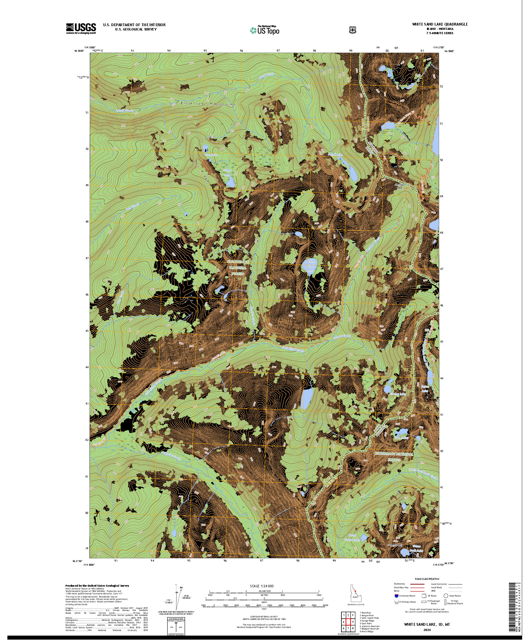 US TOPO 7.5-MINUTE MAP FOR WHITE SAND LAKE, ID,MT
