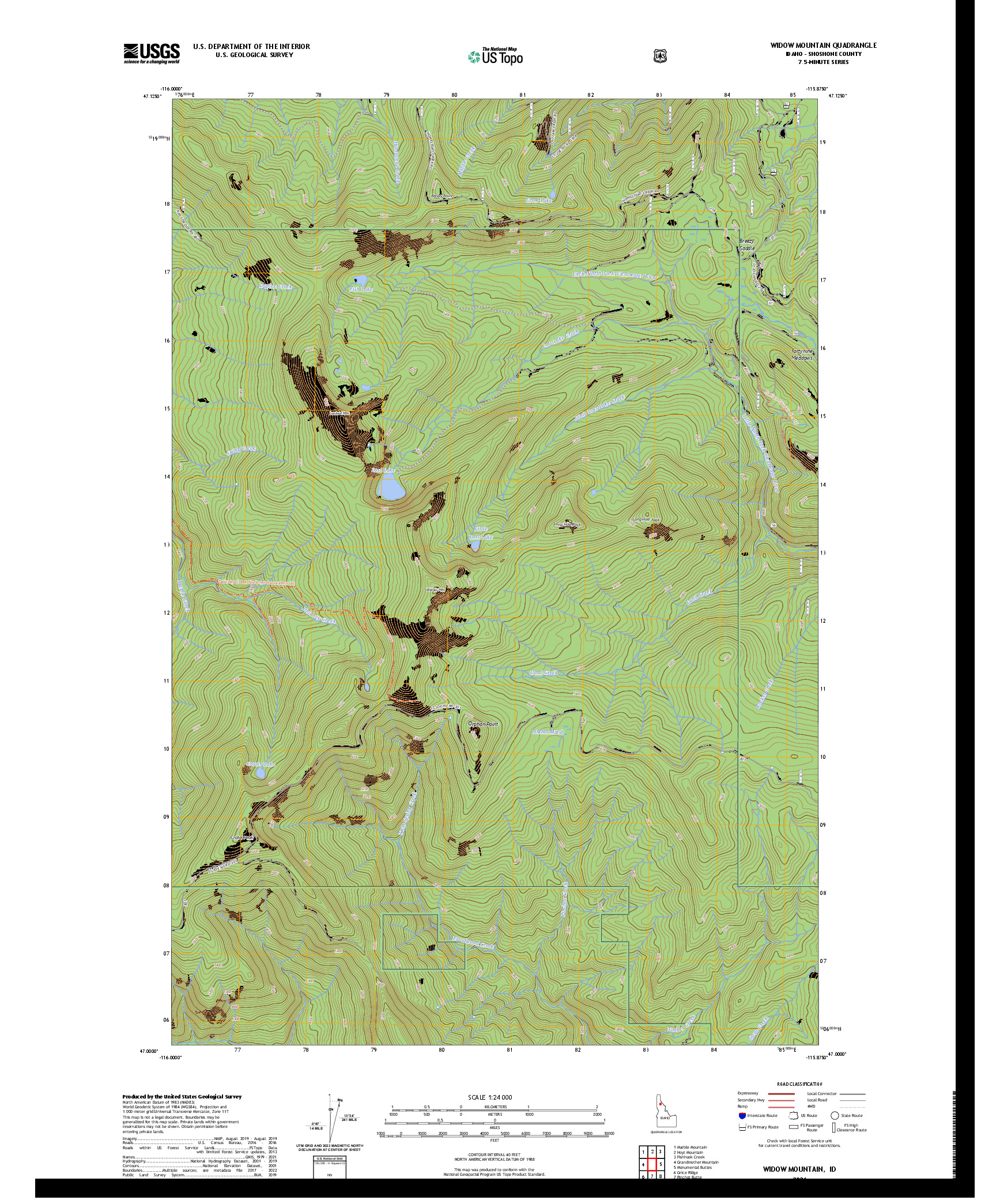 US TOPO 7.5-MINUTE MAP FOR WIDOW MOUNTAIN, ID