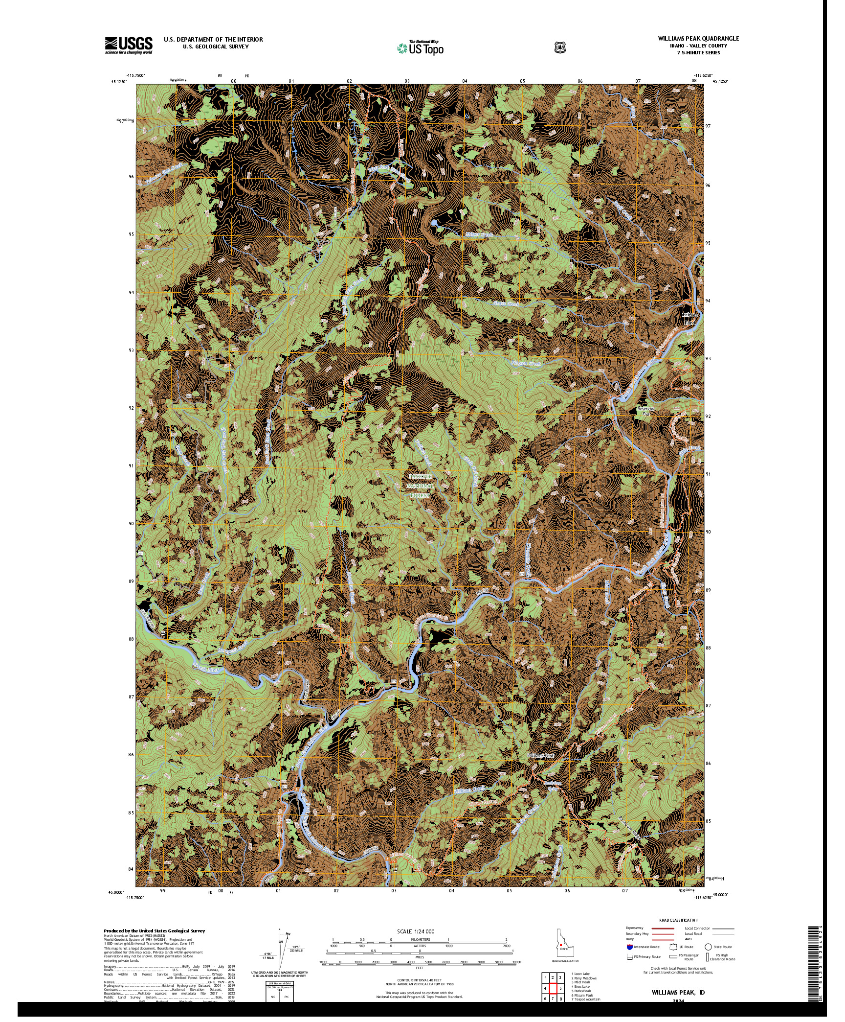 US TOPO 7.5-MINUTE MAP FOR WILLIAMS PEAK, ID