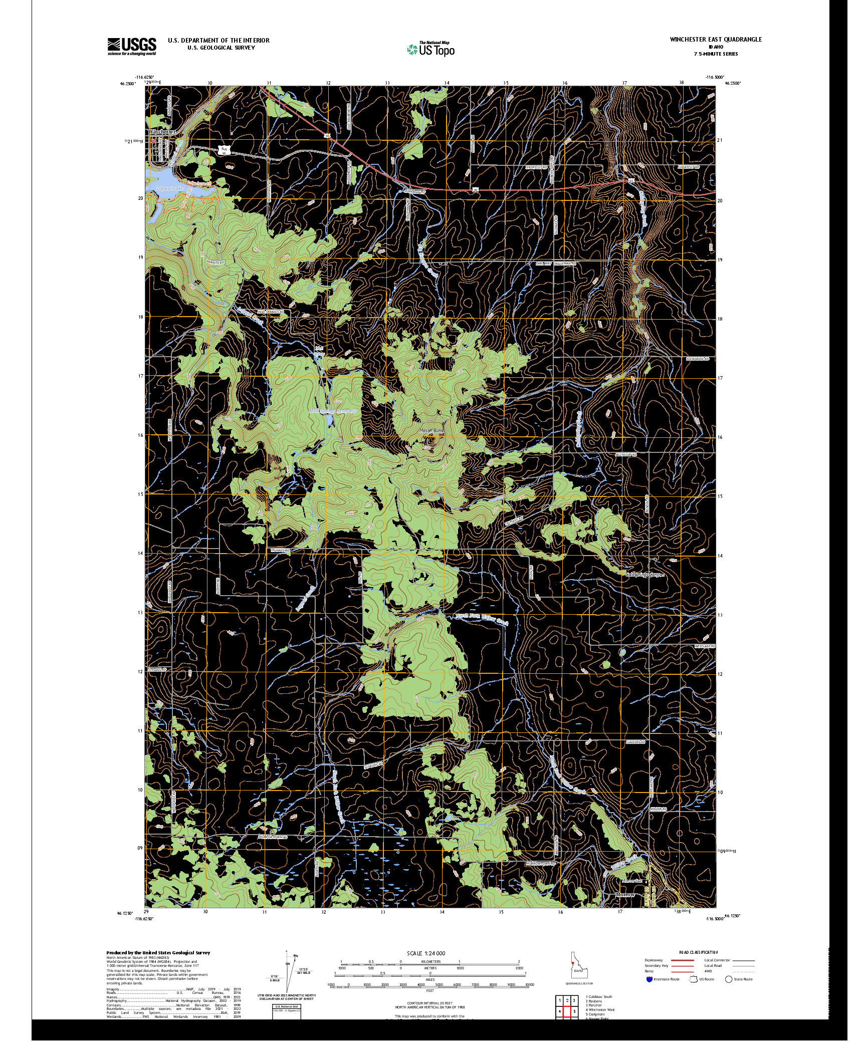 US TOPO 7.5-MINUTE MAP FOR WINCHESTER EAST, ID