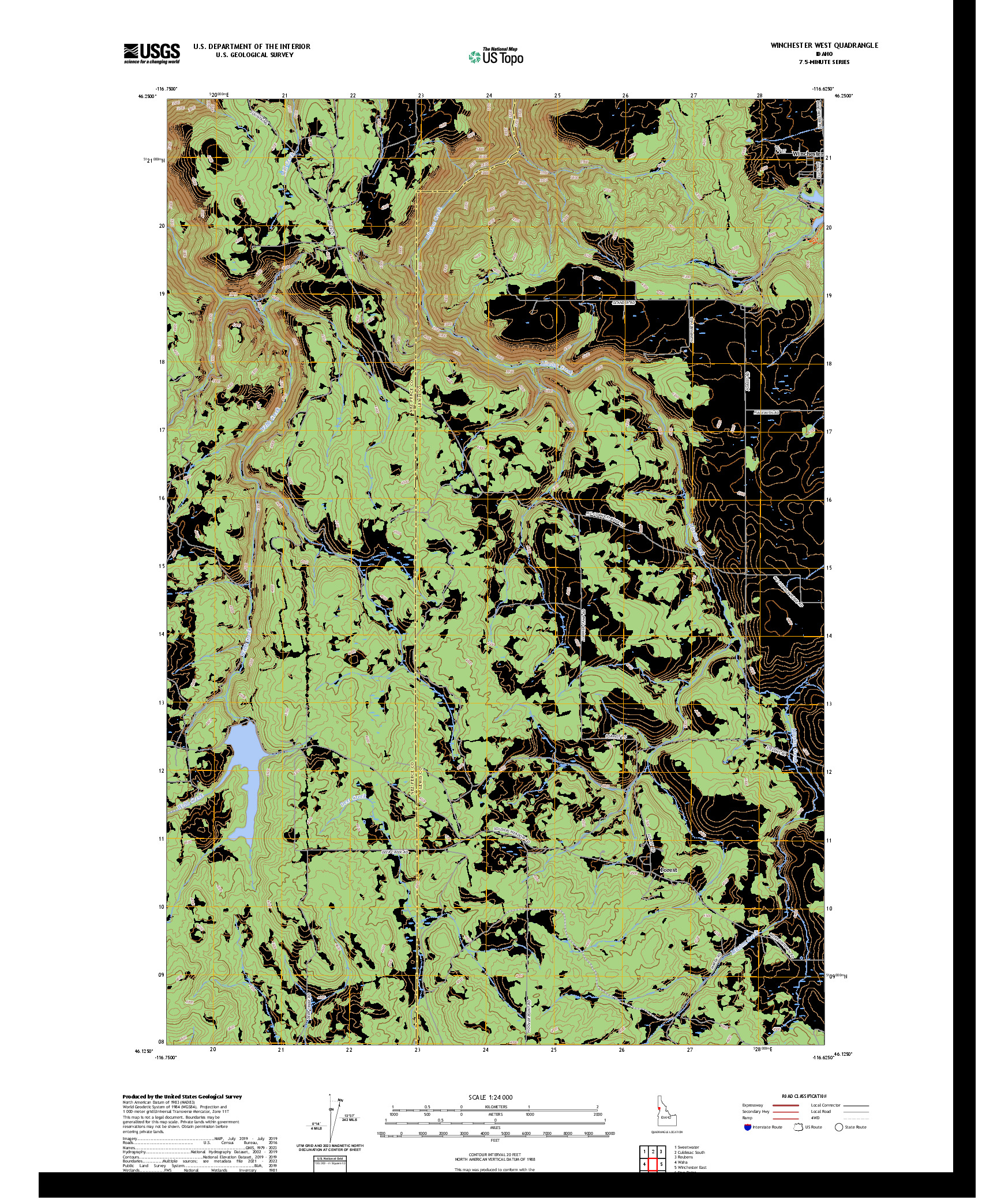 US TOPO 7.5-MINUTE MAP FOR WINCHESTER WEST, ID