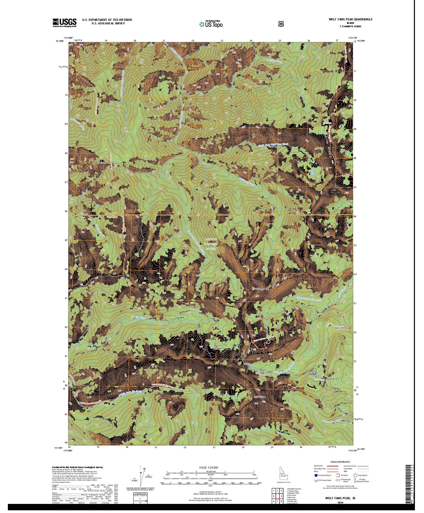 US TOPO 7.5-MINUTE MAP FOR WOLF FANG PEAK, ID