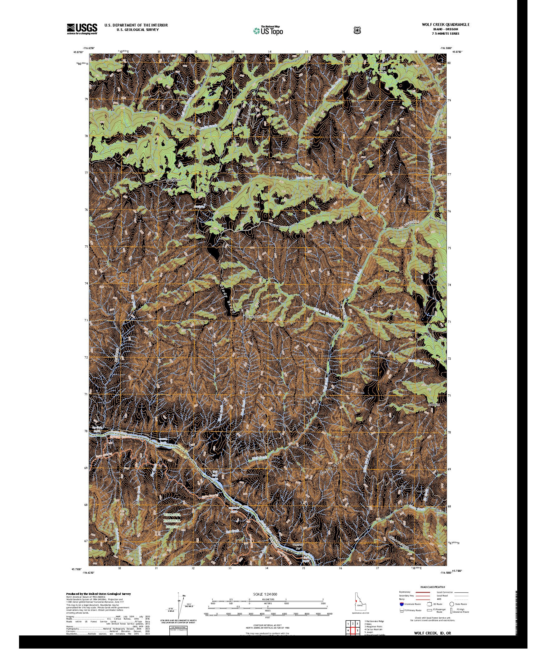 US TOPO 7.5-MINUTE MAP FOR WOLF CREEK, ID,OR