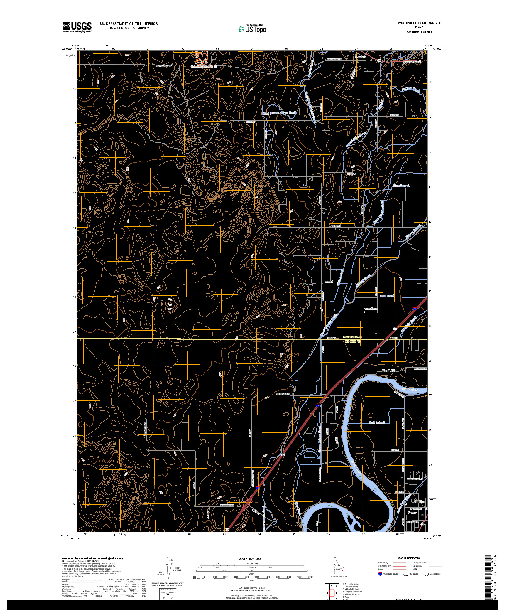 US TOPO 7.5-MINUTE MAP FOR WOODVILLE, ID