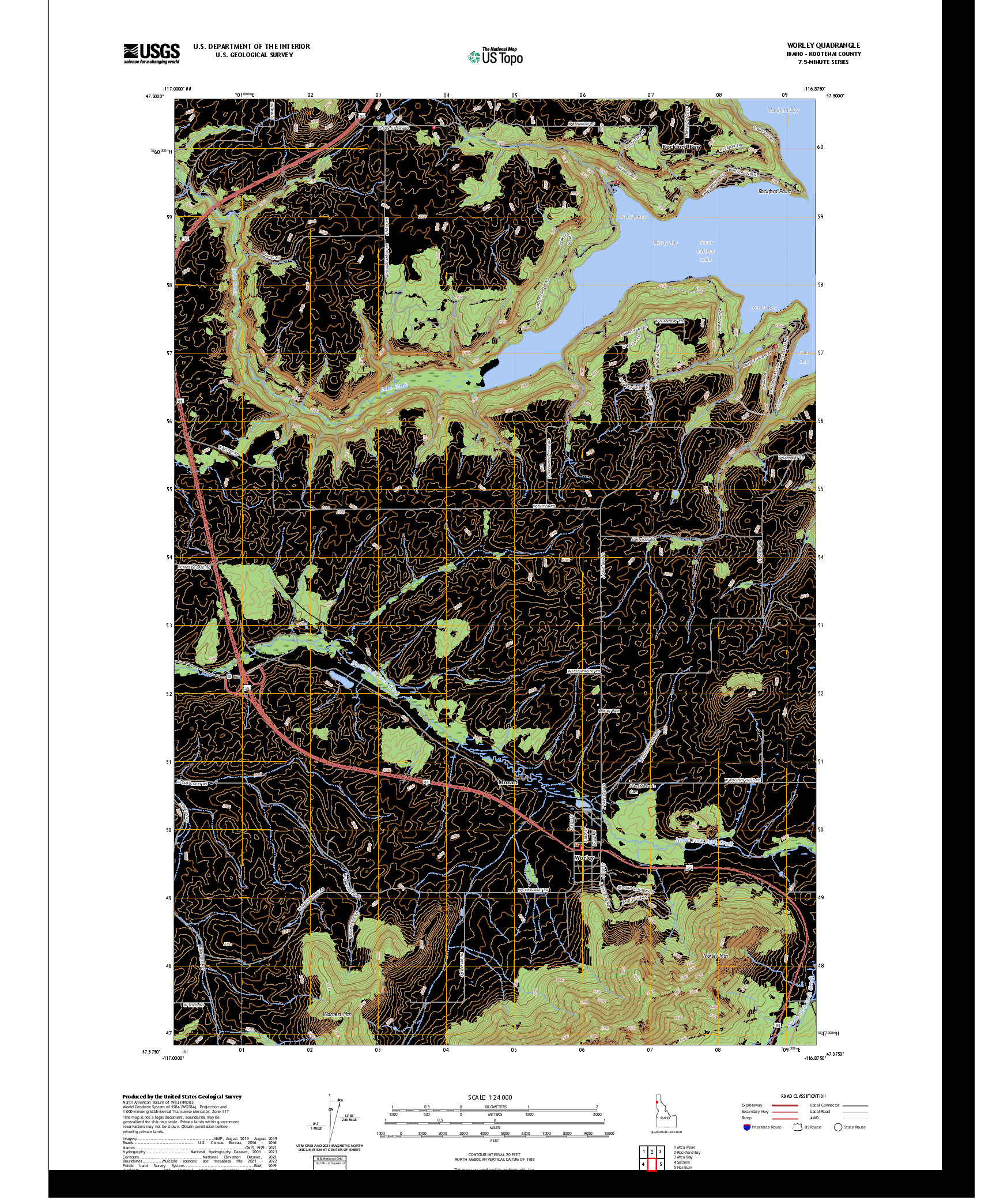 US TOPO 7.5-MINUTE MAP FOR WORLEY, ID