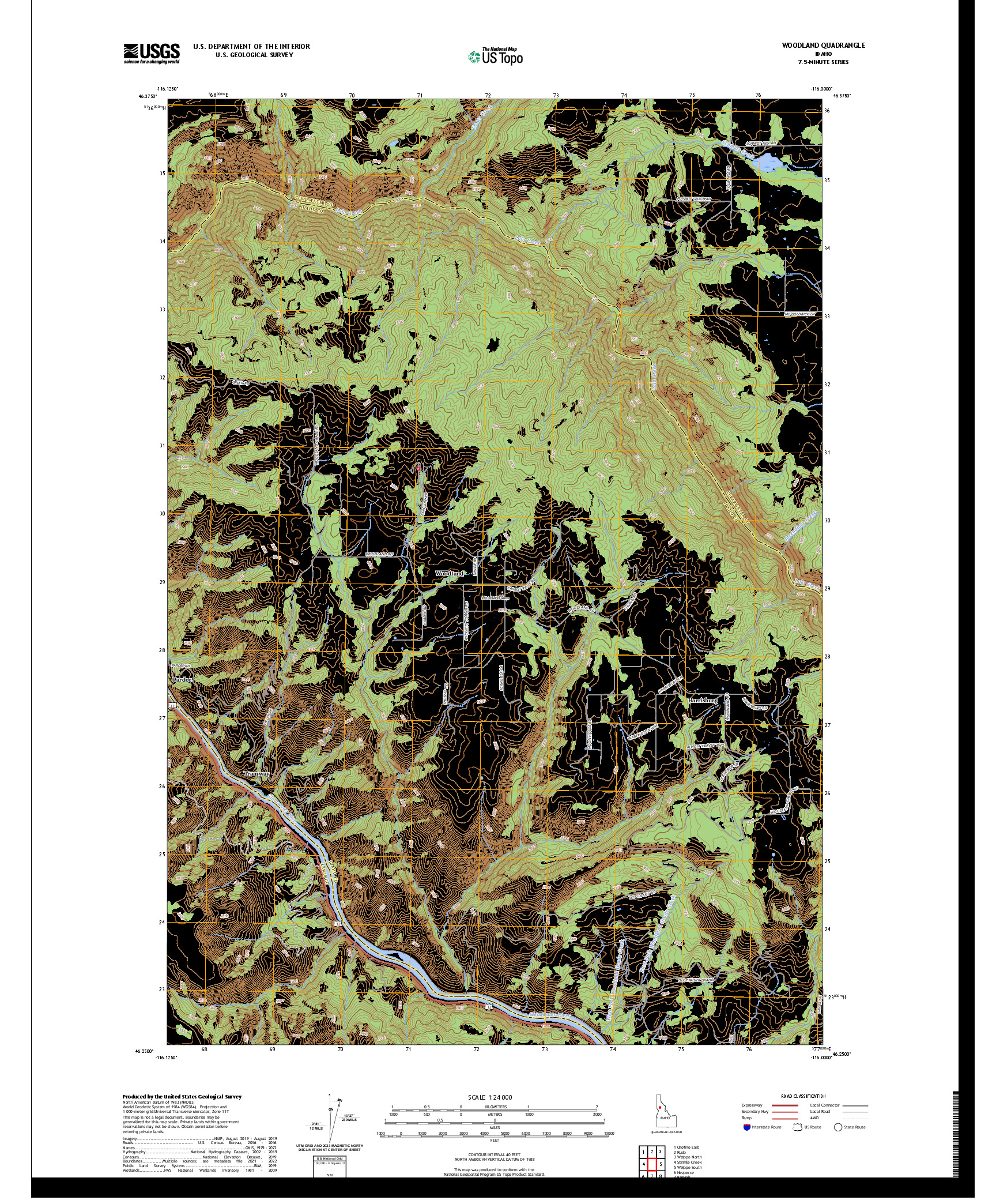 US TOPO 7.5-MINUTE MAP FOR WOODLAND, ID