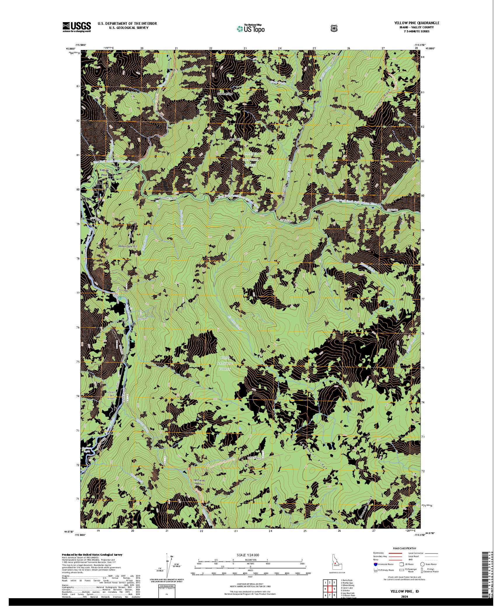 US TOPO 7.5-MINUTE MAP FOR YELLOW PINE, ID