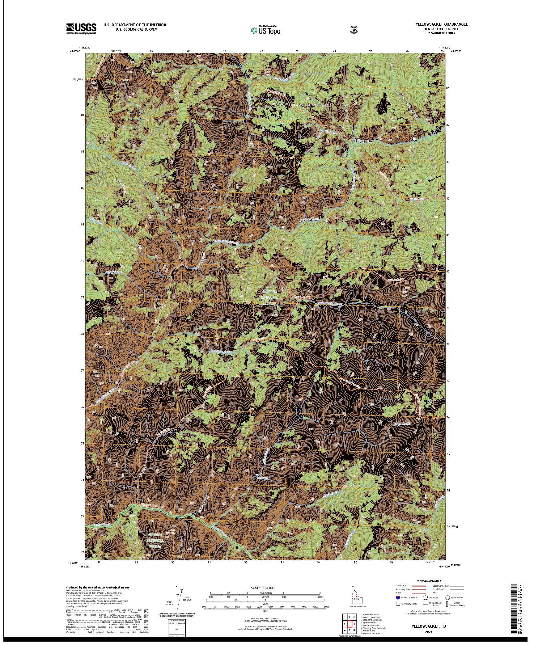 US TOPO 7.5-MINUTE MAP FOR YELLOWJACKET, ID