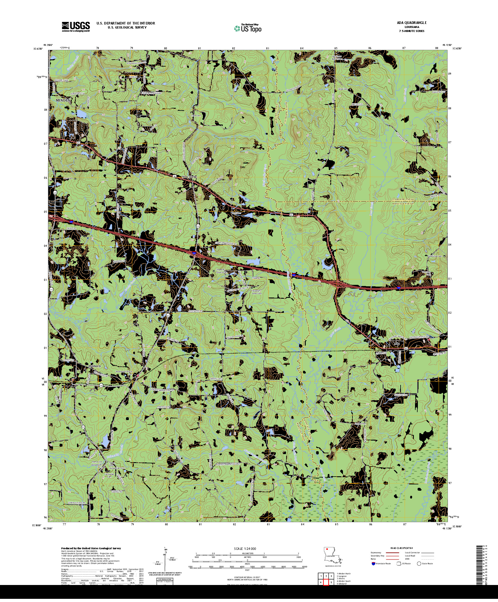 US TOPO 7.5-MINUTE MAP FOR ADA, LA